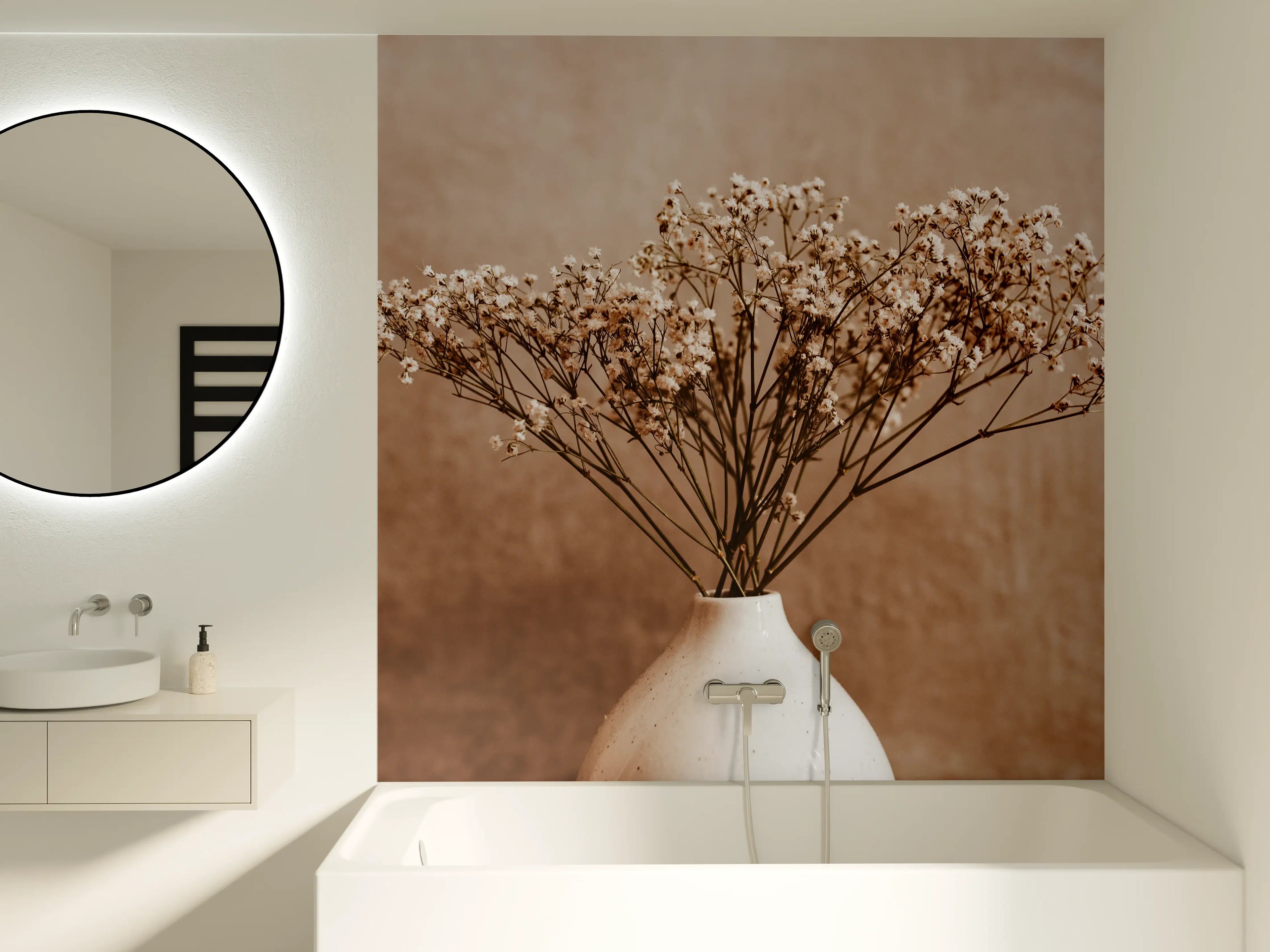 Badewannen-Rückwand - Weiße wilde getrocknete Blumen