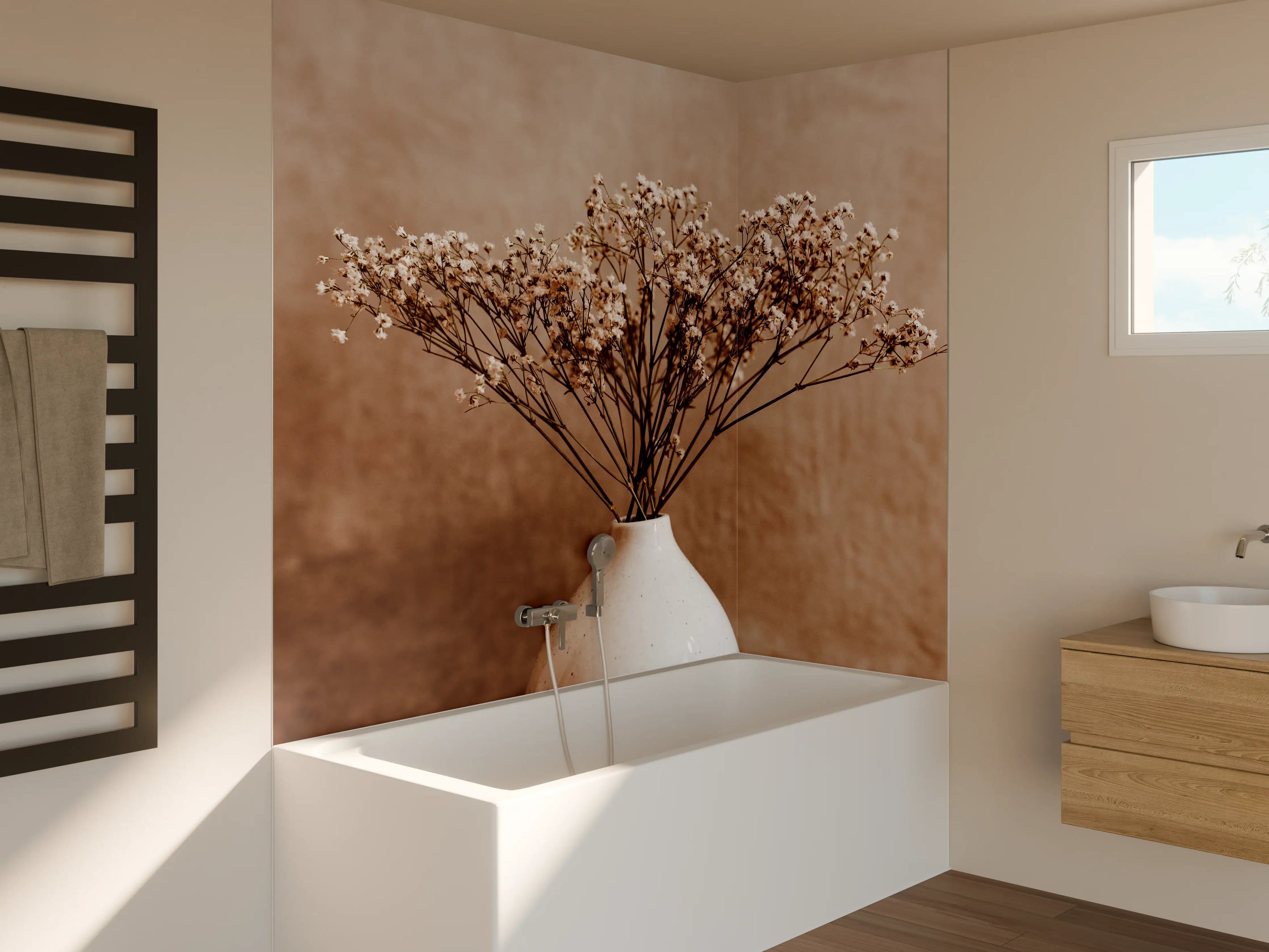 Badewannen-Rückwand - Weiße wilde getrocknete Blumen