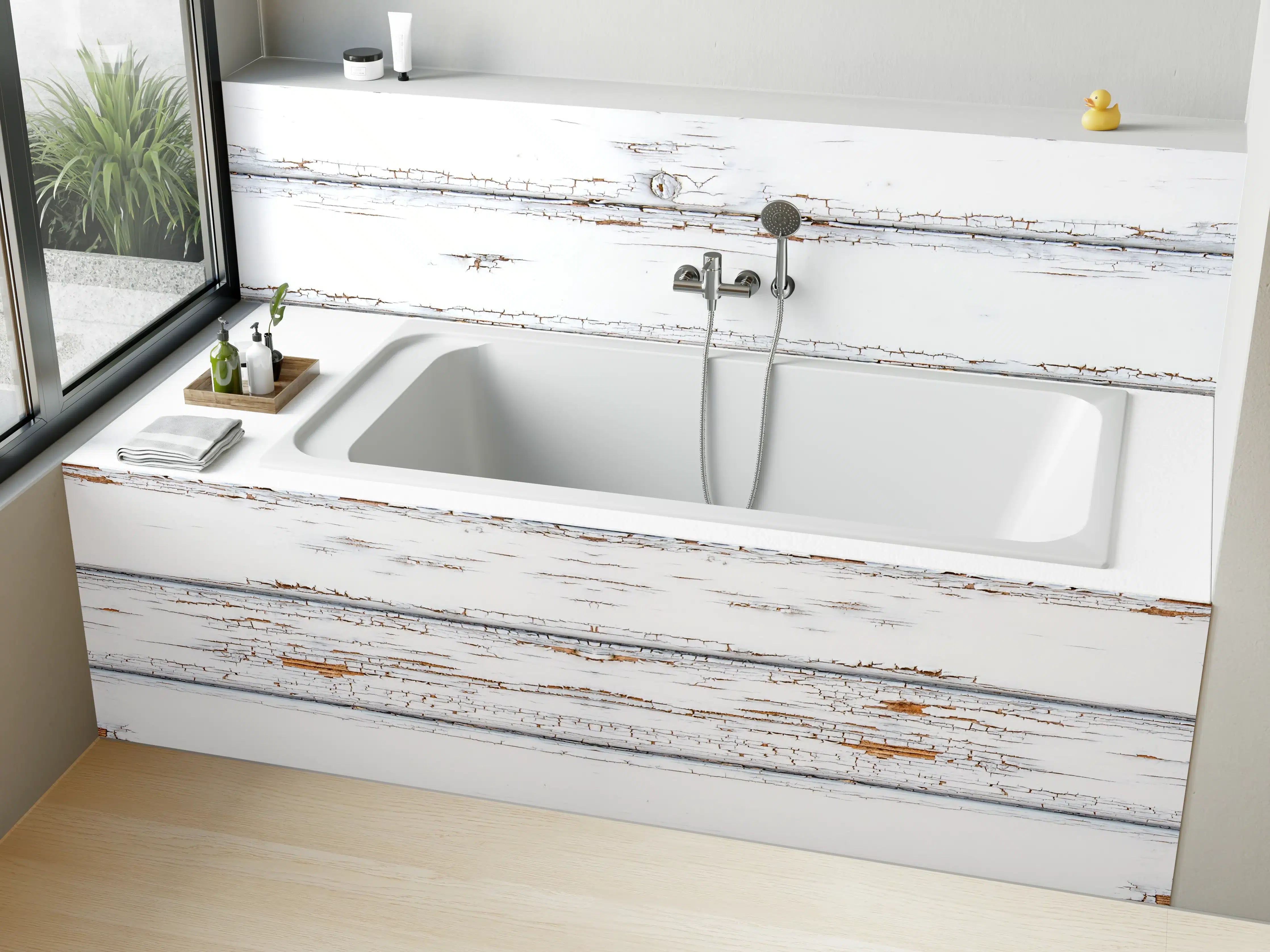 Badewannen-Rückwand - Weiße zerfallenden Holz