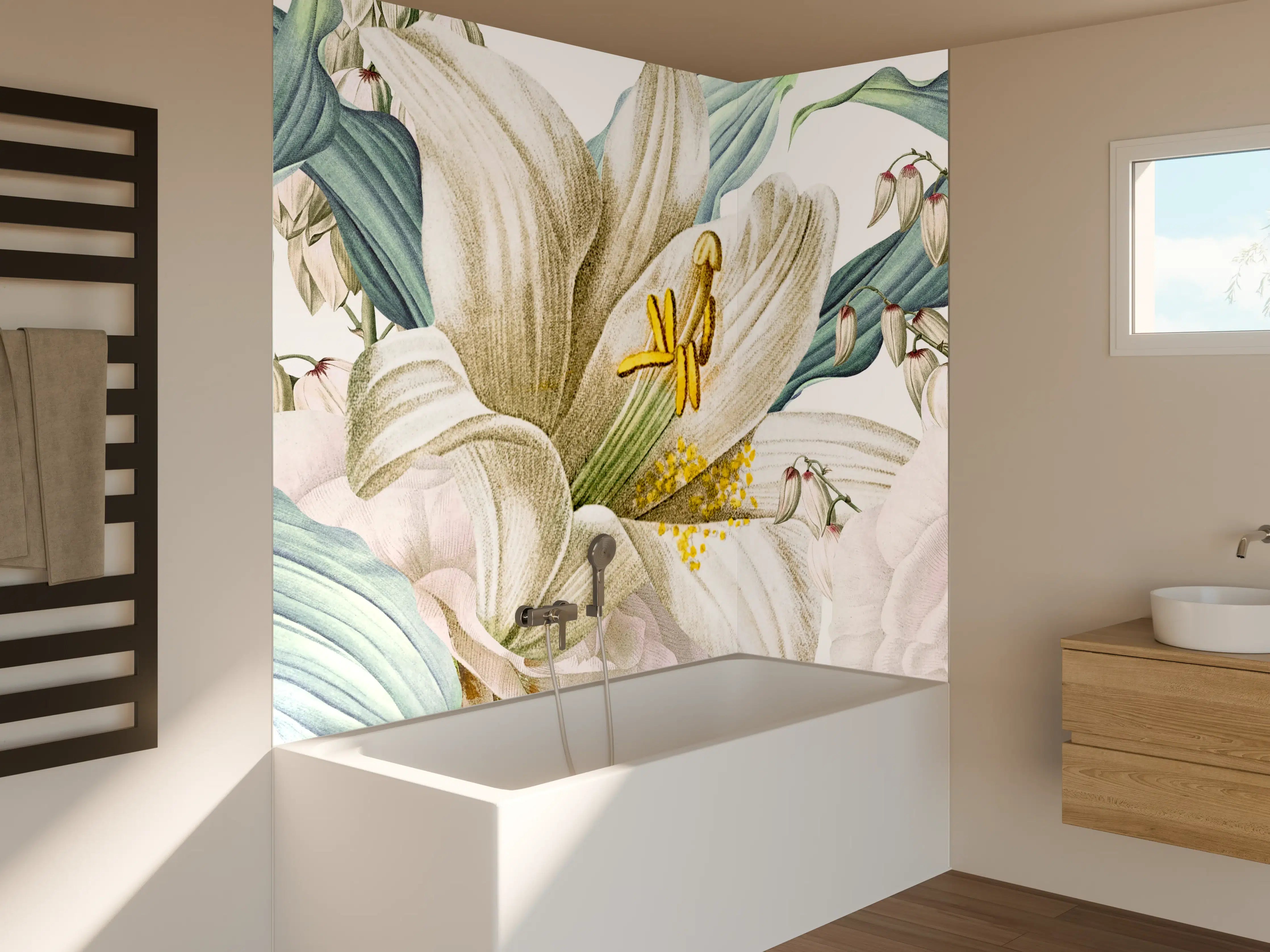 Badewannen-Rückwand - Weißen und cremefarbenen Rosen