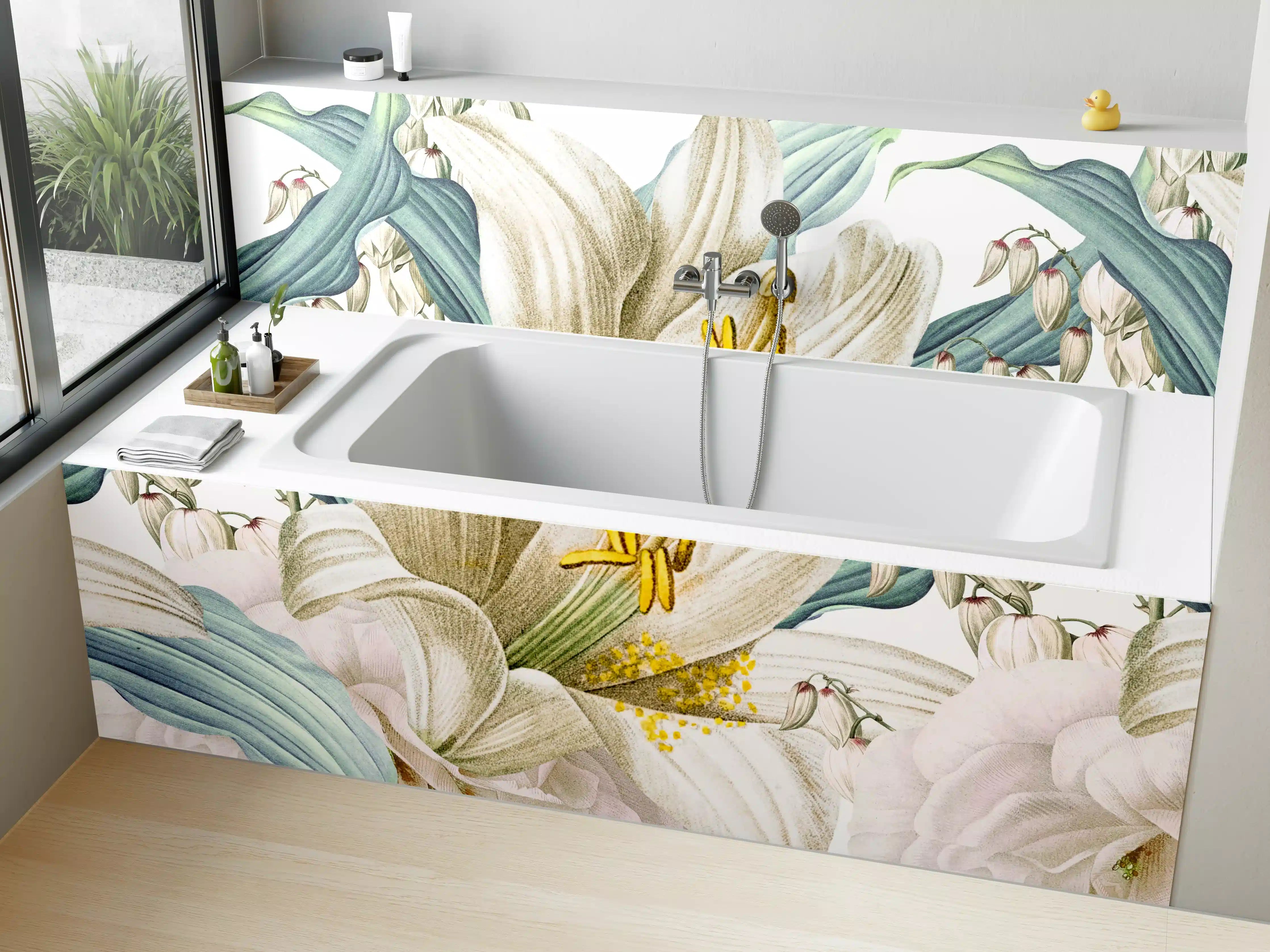 Badewannen-Rückwand - Weißen und cremefarbenen Rosen