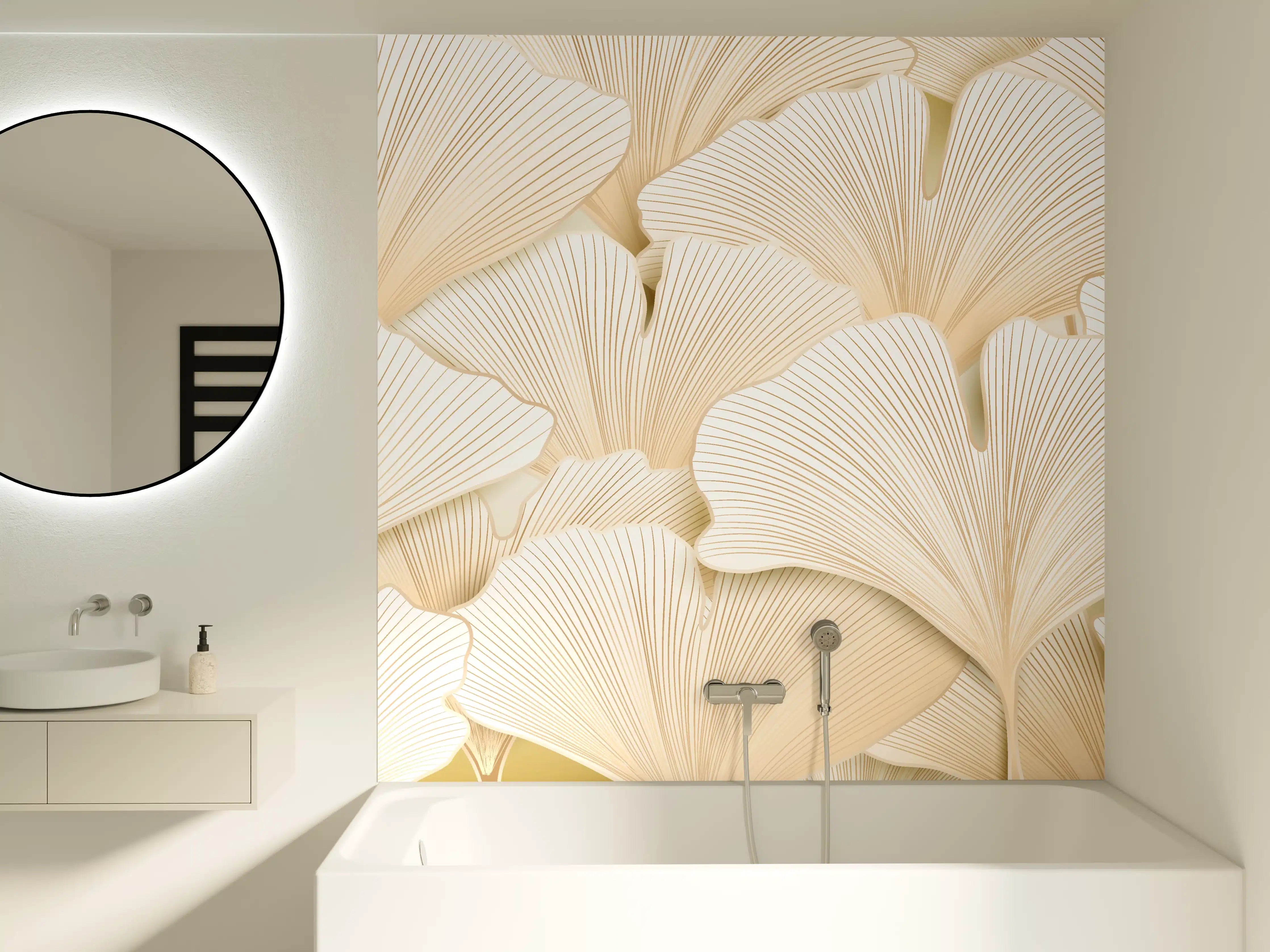 Badewannen-Rückwand - Weißer Ginkgo-Stil Dekor