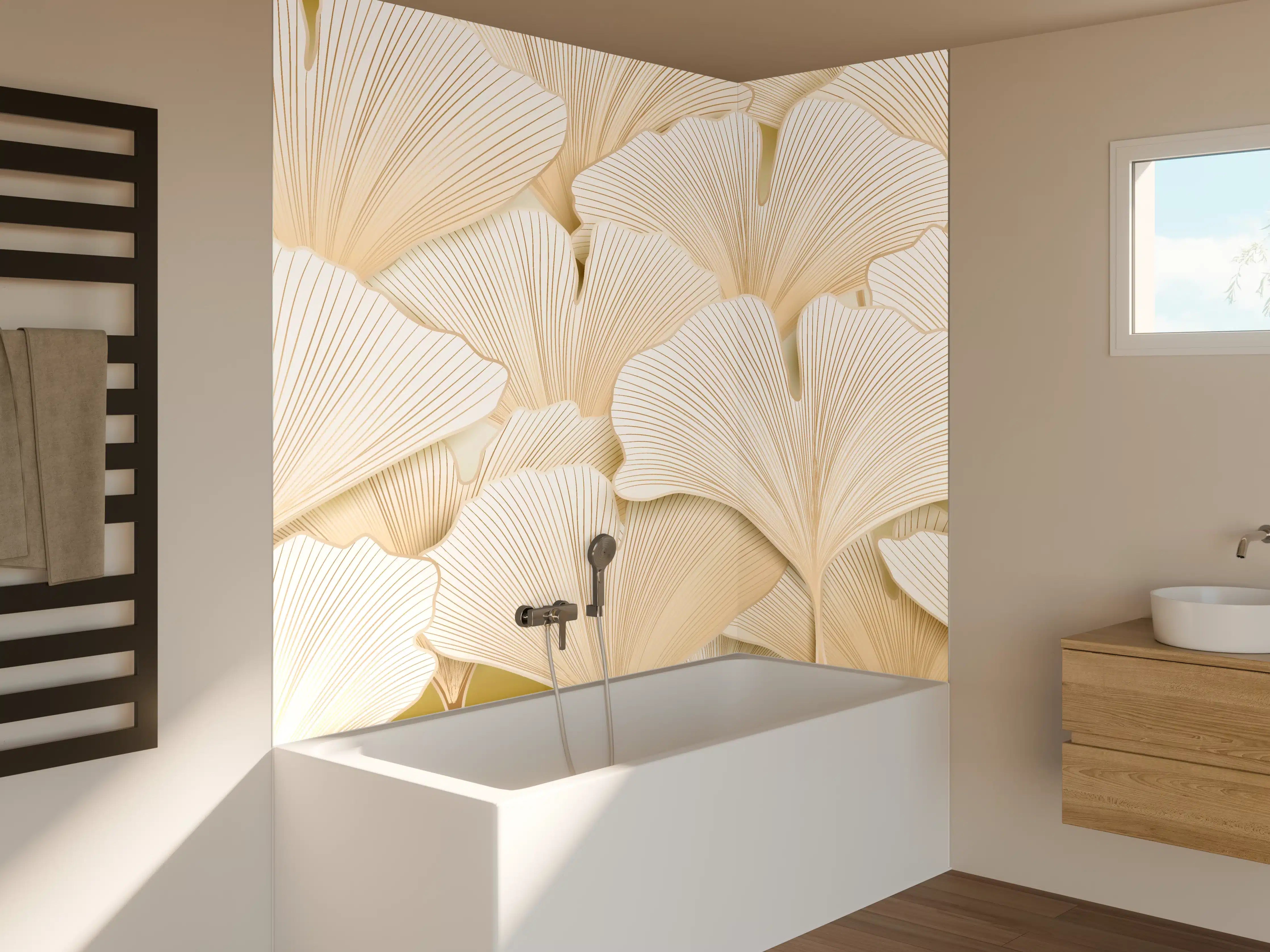 Badewannen-Rückwand - Weißer Ginkgo-Stil Dekor