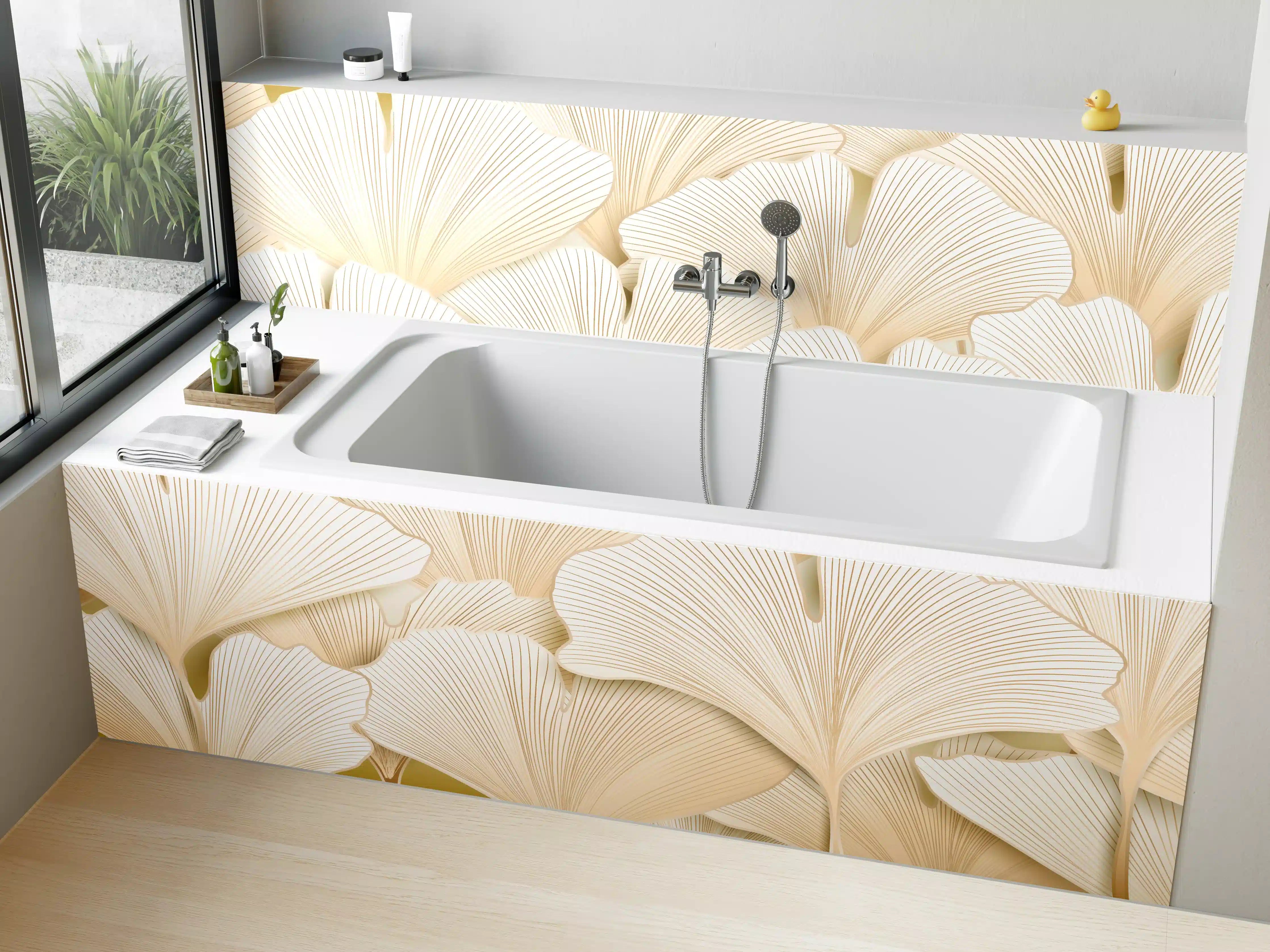 Badewannen-Rückwand - Weißer Ginkgo-Stil Dekor