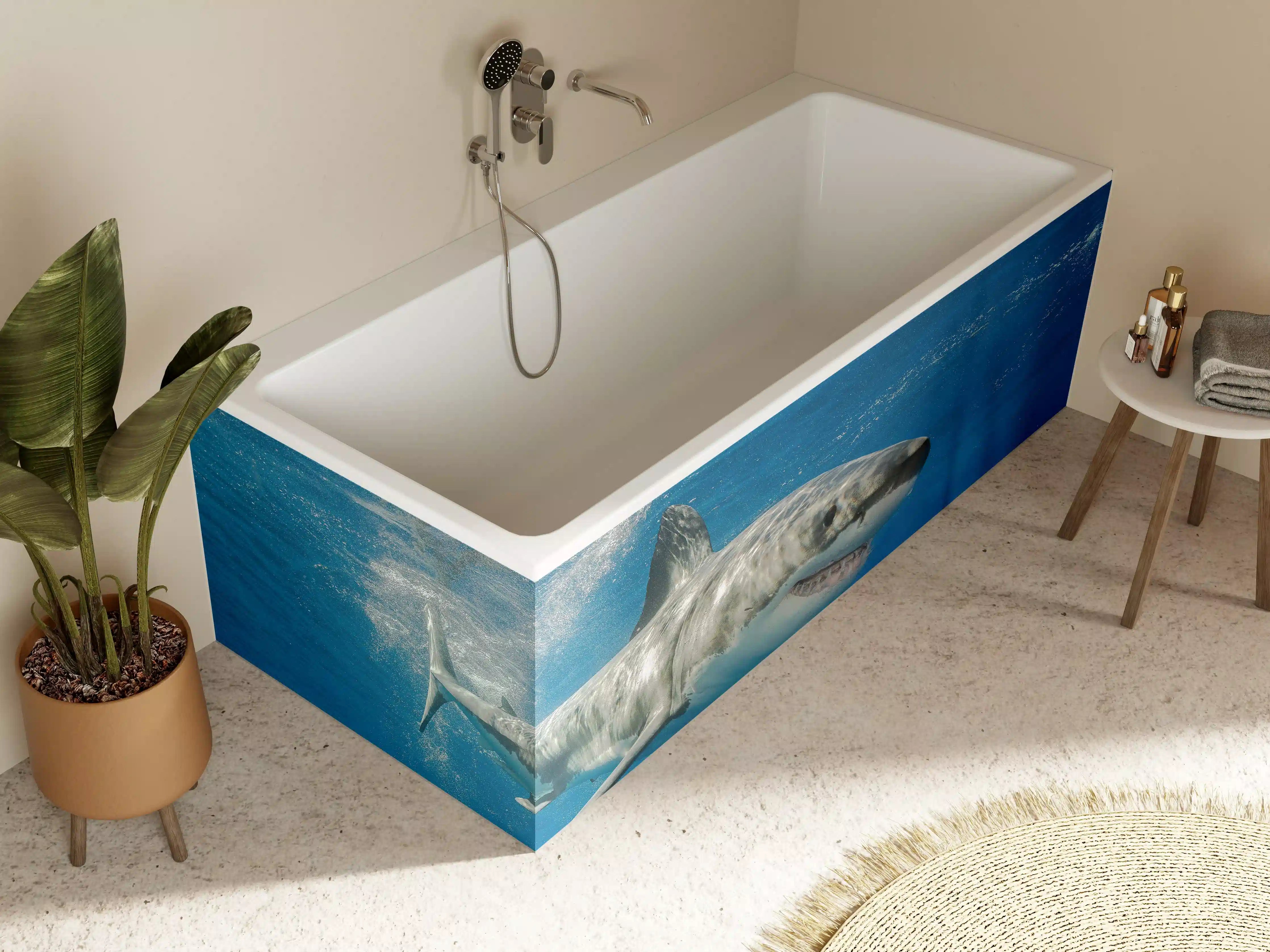 Badewannen-Rückwand - Weißer Hai in Unterwasseransicht
