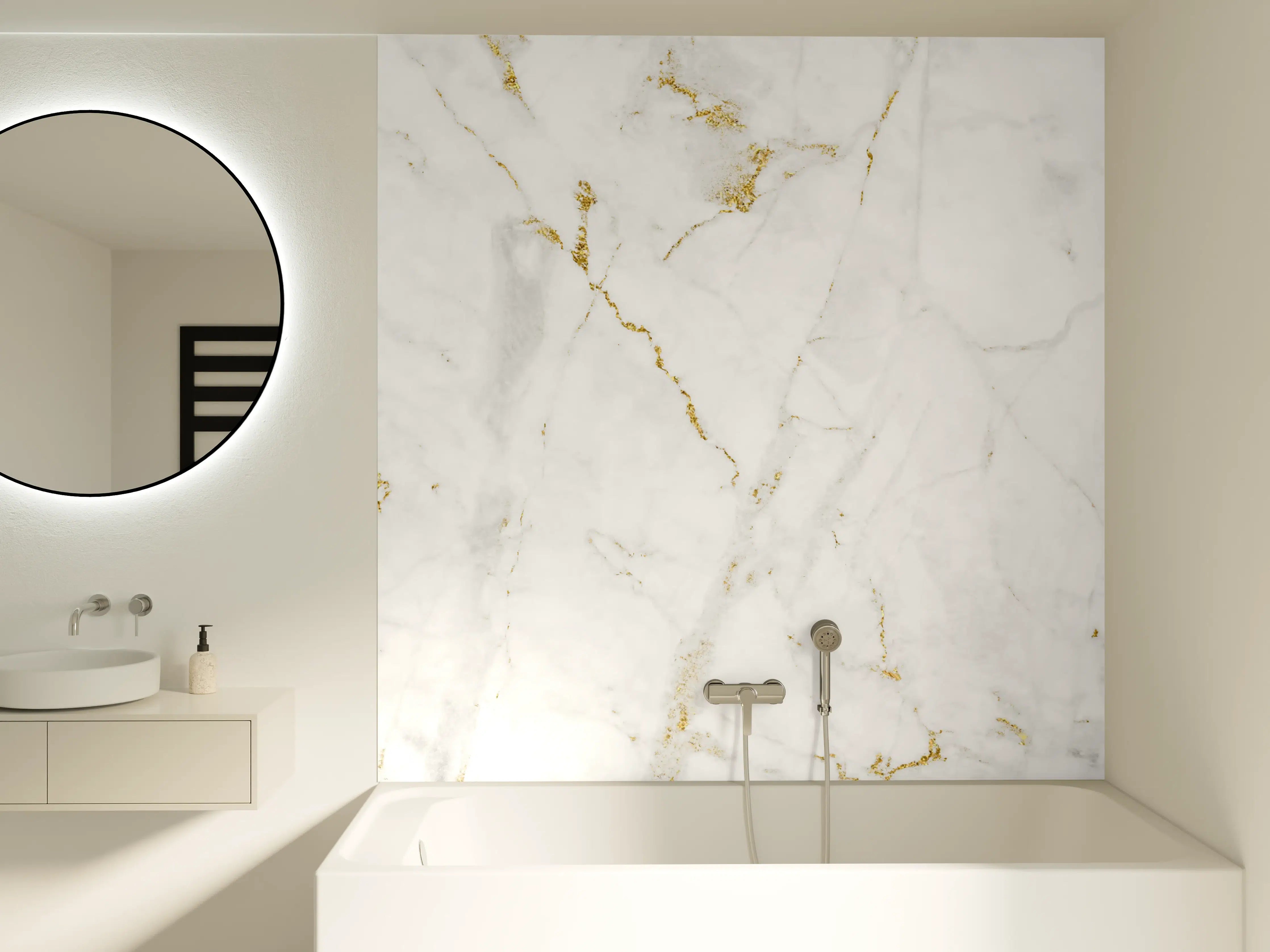 Badewannen-Rückwand - Weißer Marmor mit goldenen Adern