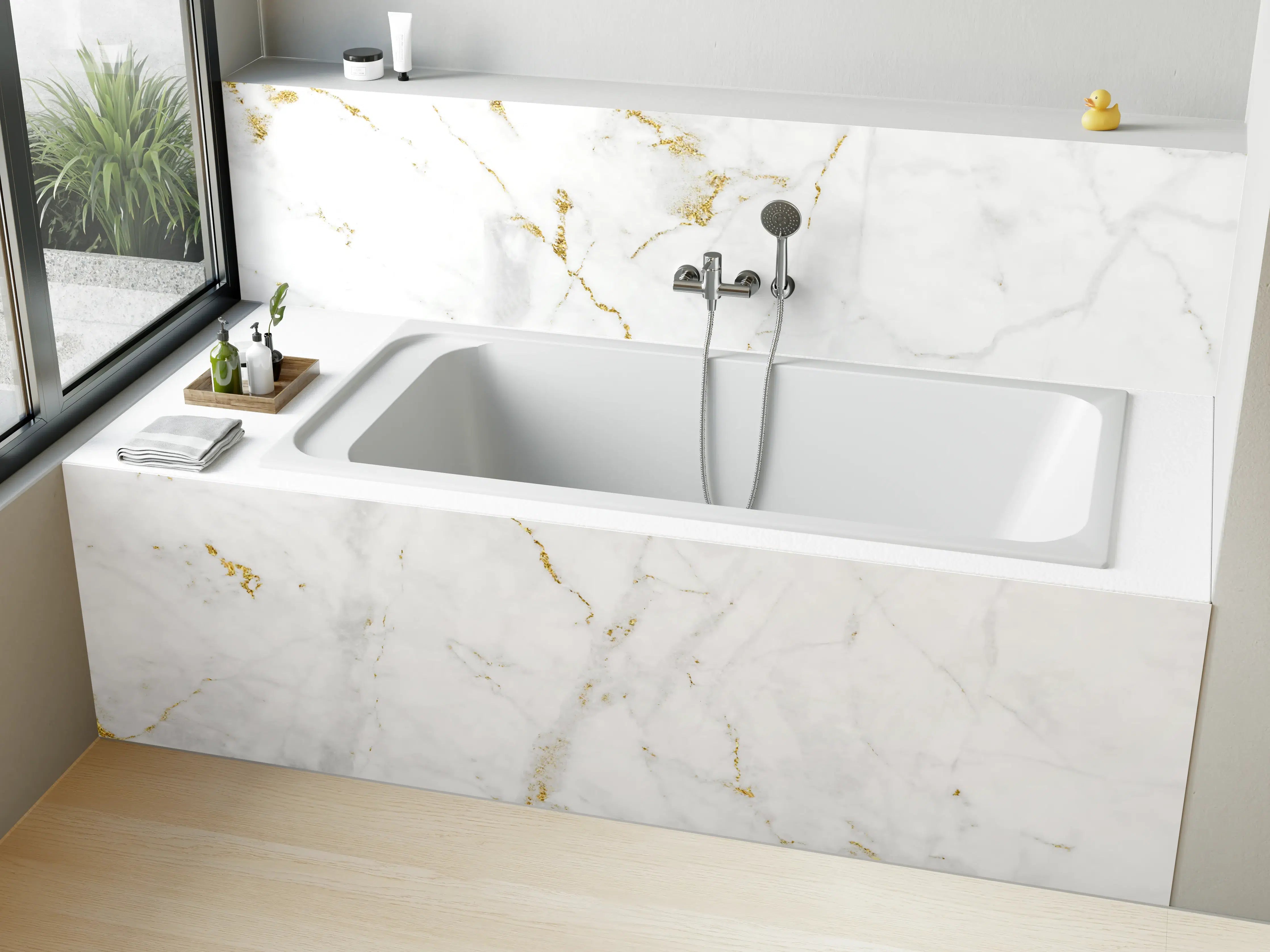 Badewannen-Rückwand - Weißer Marmor mit goldenen Adern