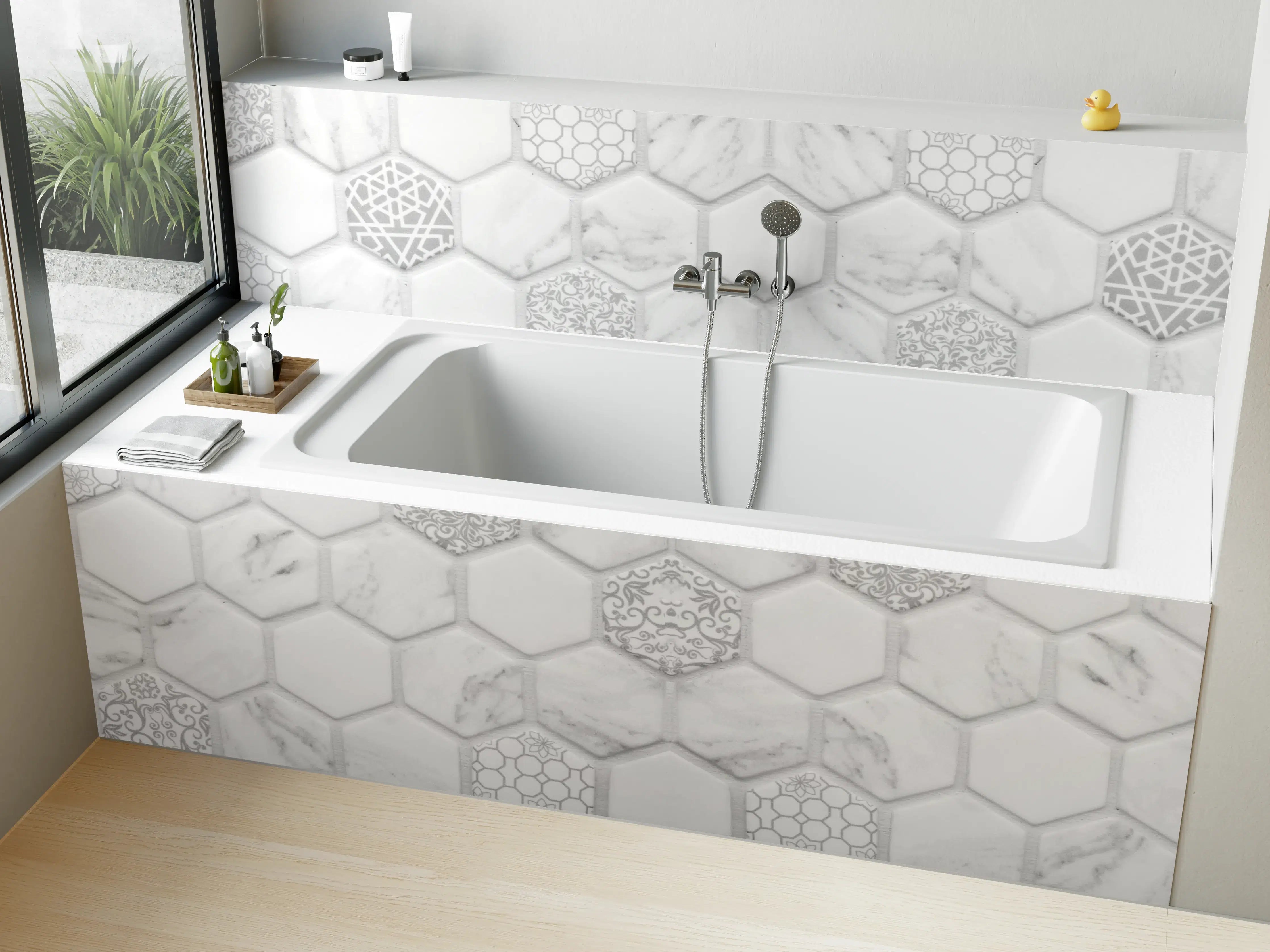 Badewannen-Rückwand - Weißes Hexagon-Marmor-Mosaik