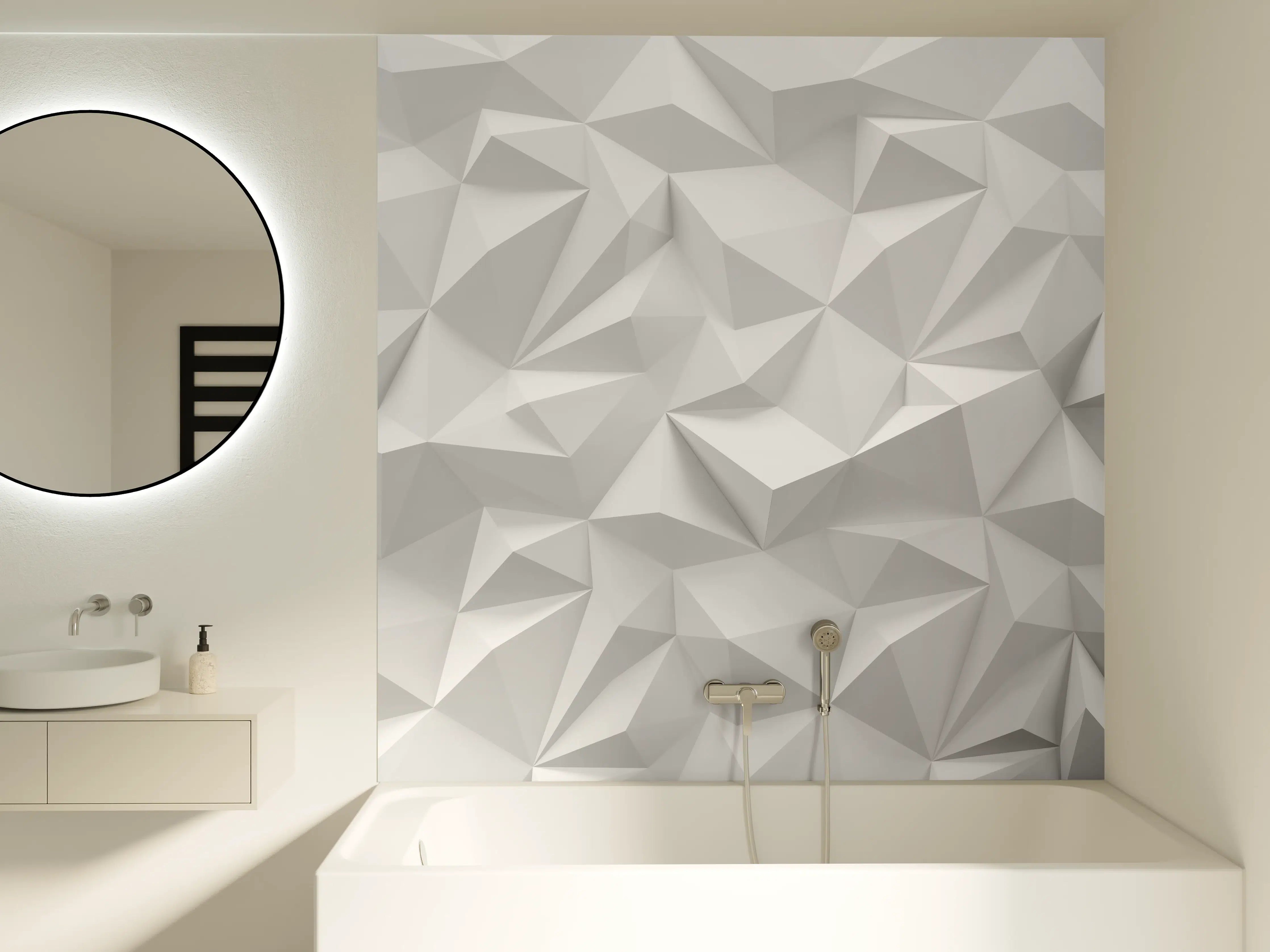 Badewannen-Rückwand - Weißes Low-Poly Design