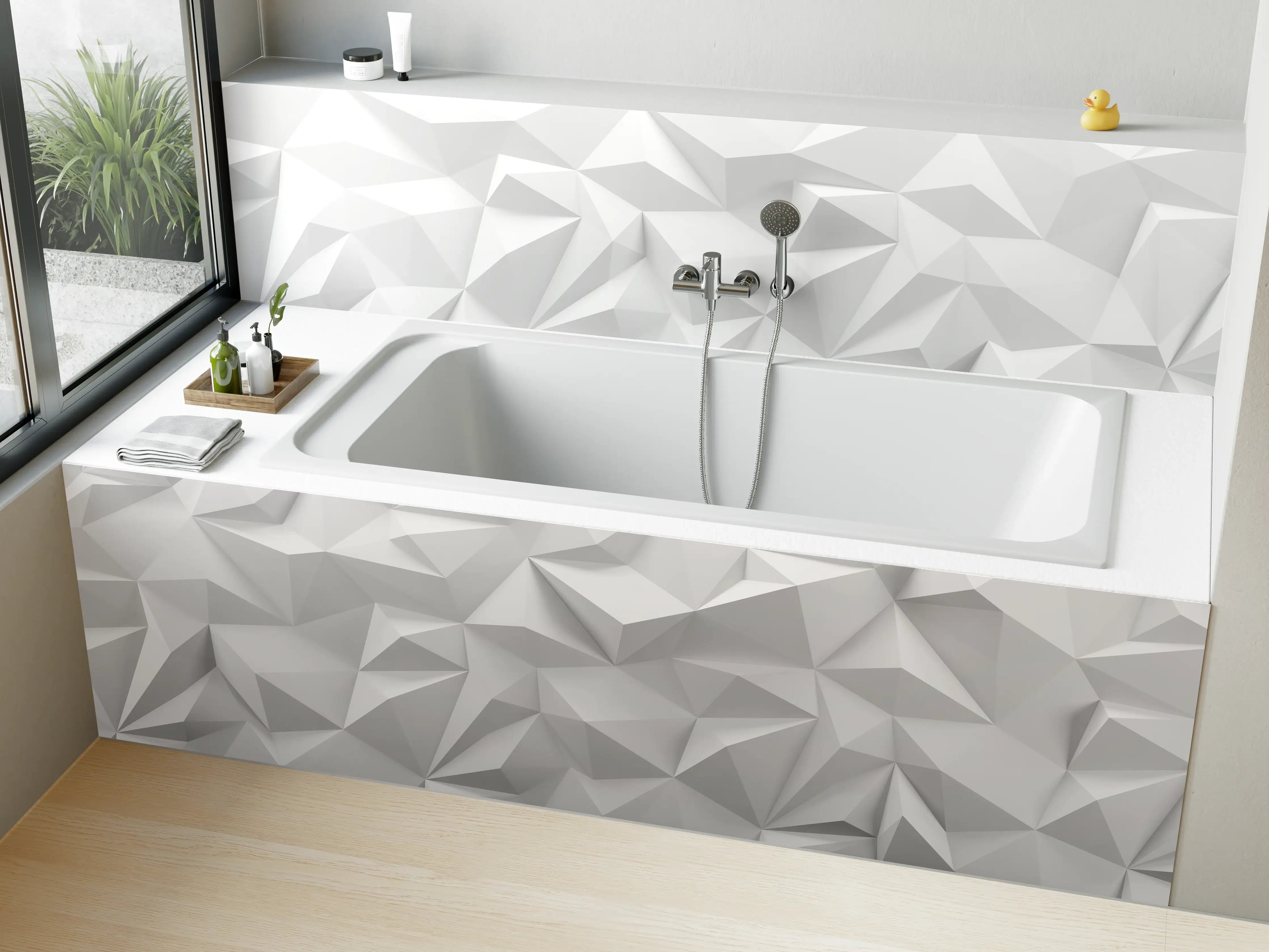 Badewannen-Rückwand - Weißes Low-Poly Design