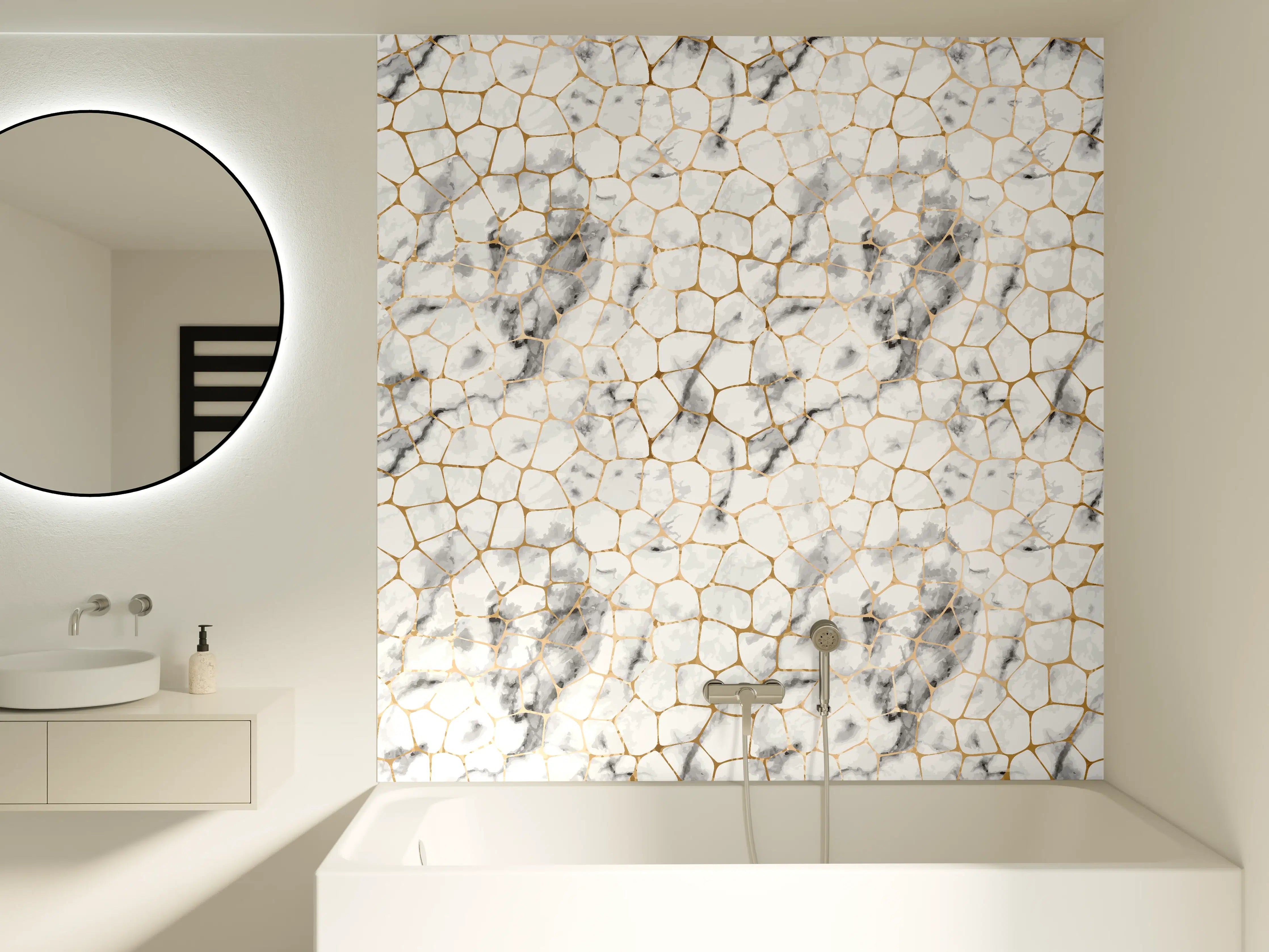 Badewannen-Rückwand - Weißes Marmor-Geometrie-Muster
