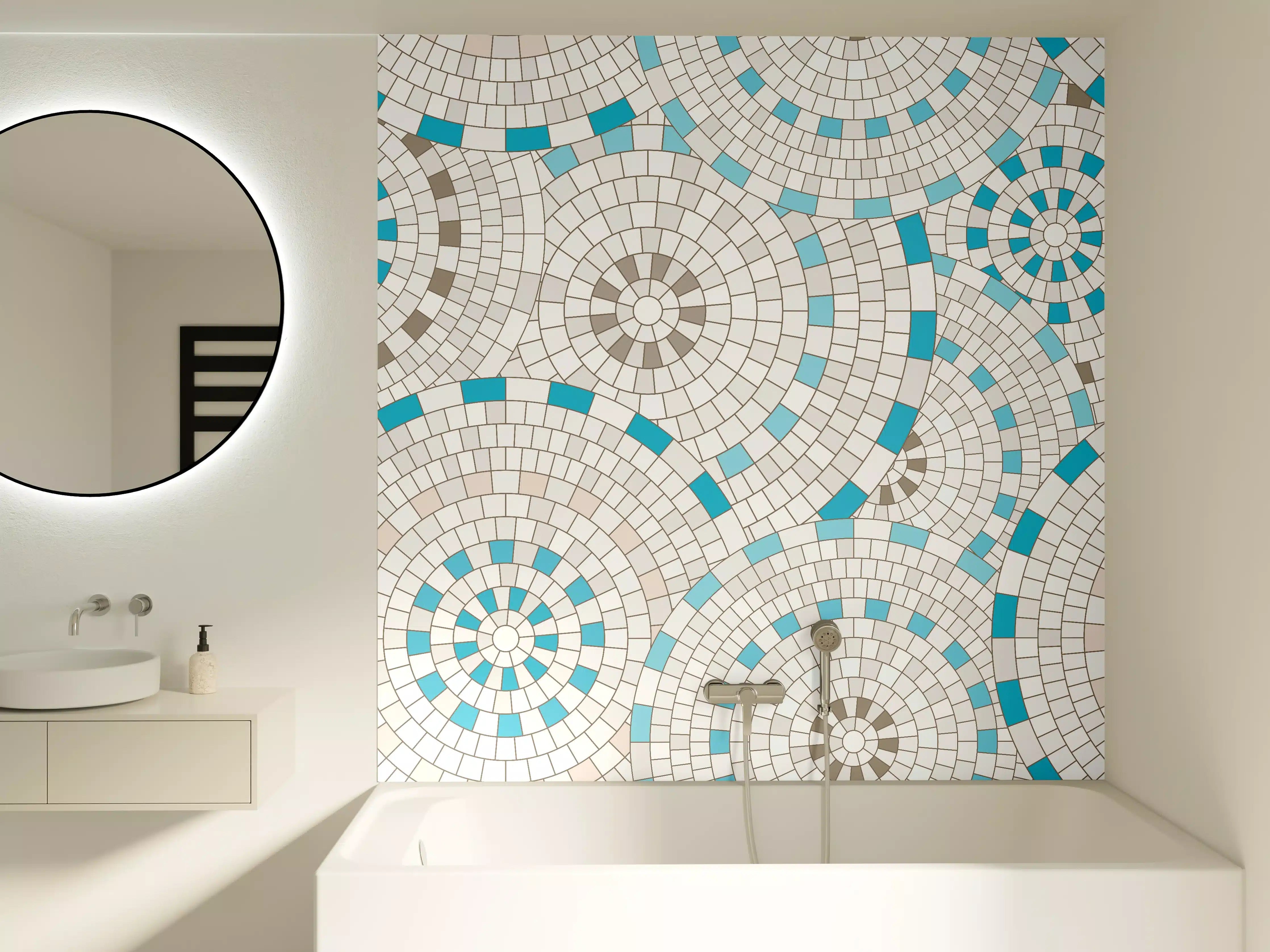 Badewannen-Rückwand - Weißes Mosaik mit Akzenten