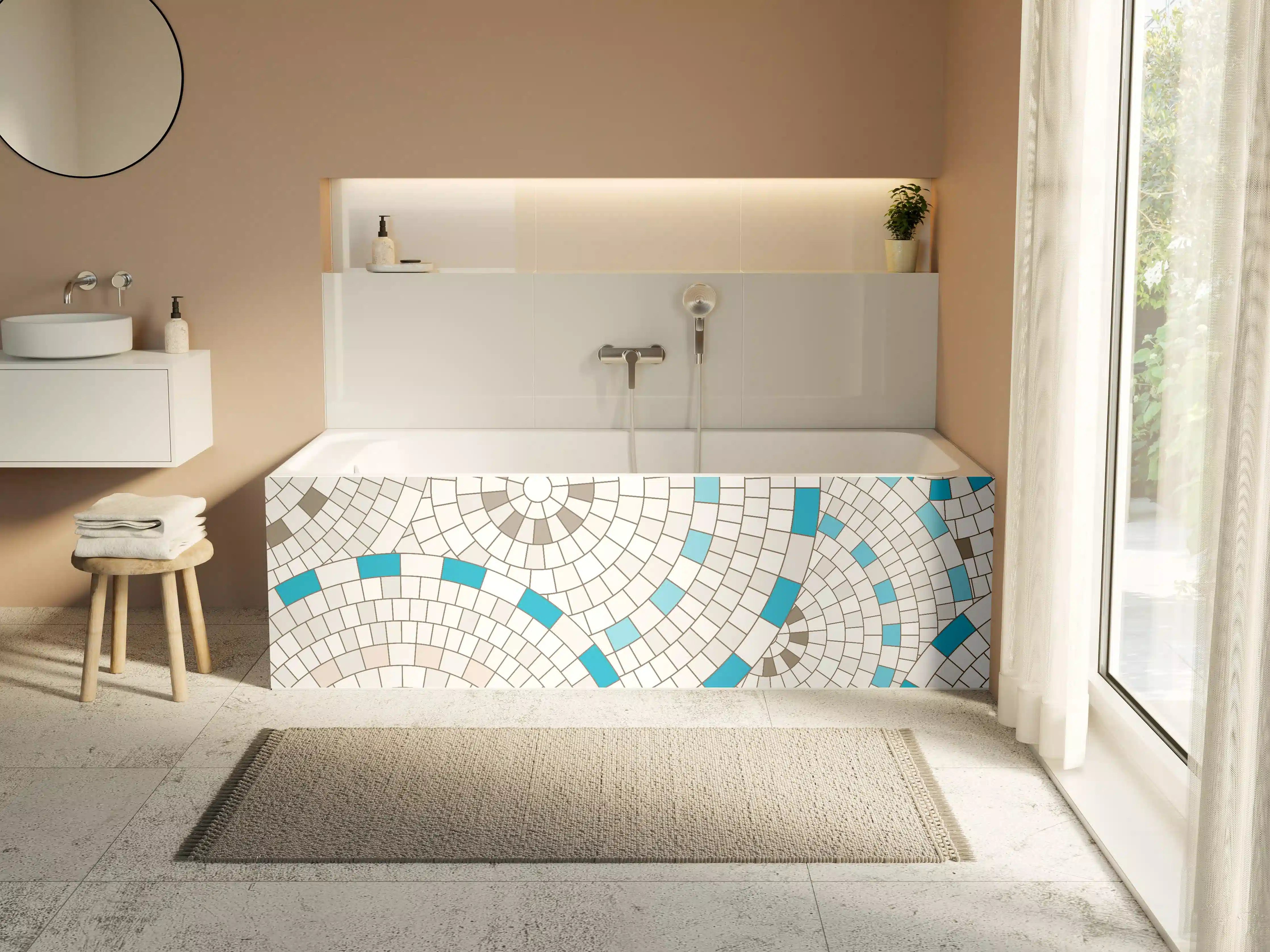 Badewannen-Rückwand - Weißes Mosaik mit Akzenten