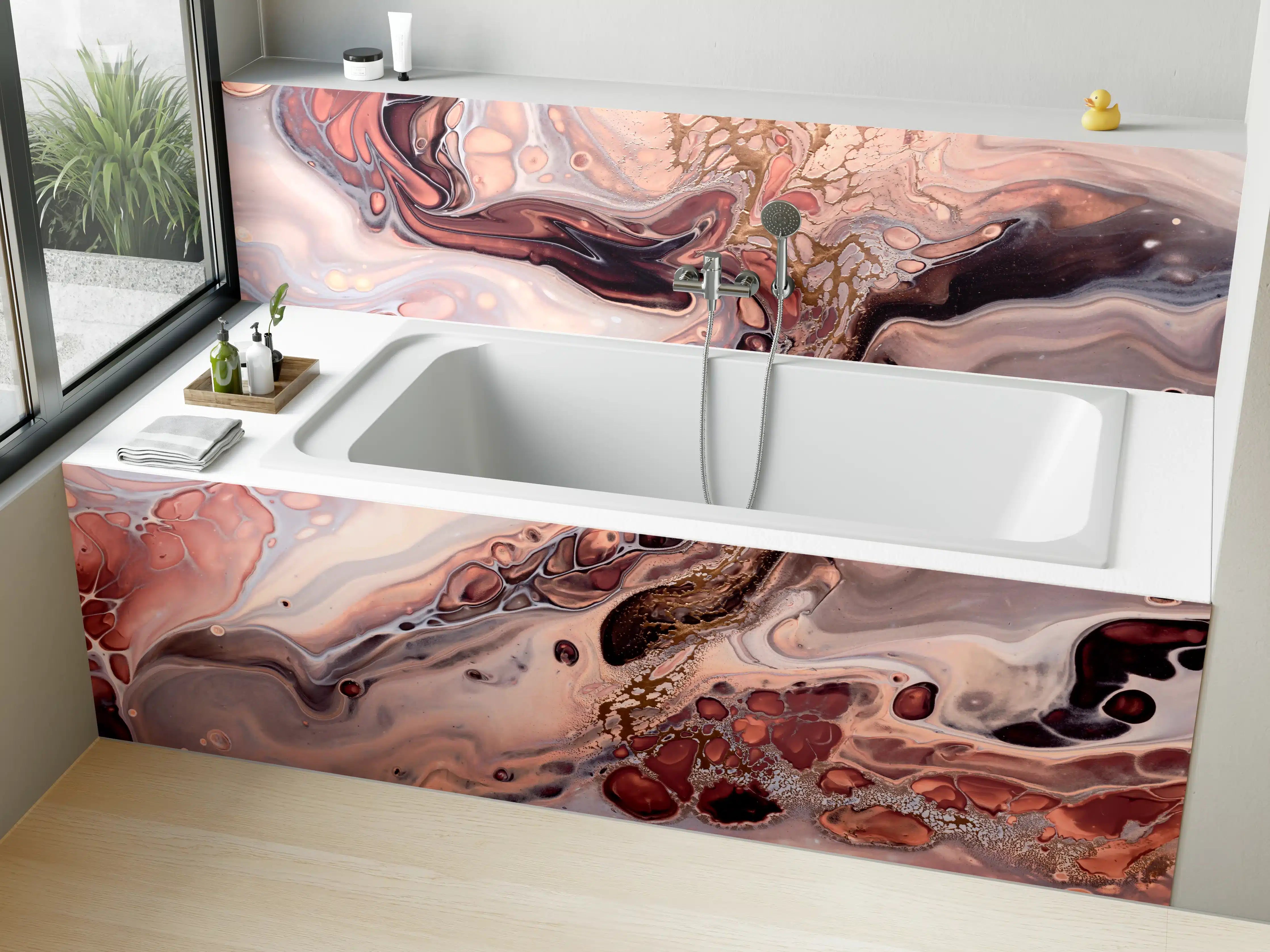 Badewannen-Rückwand - Wellen und Blasen - Acryl-Flüssigkunst