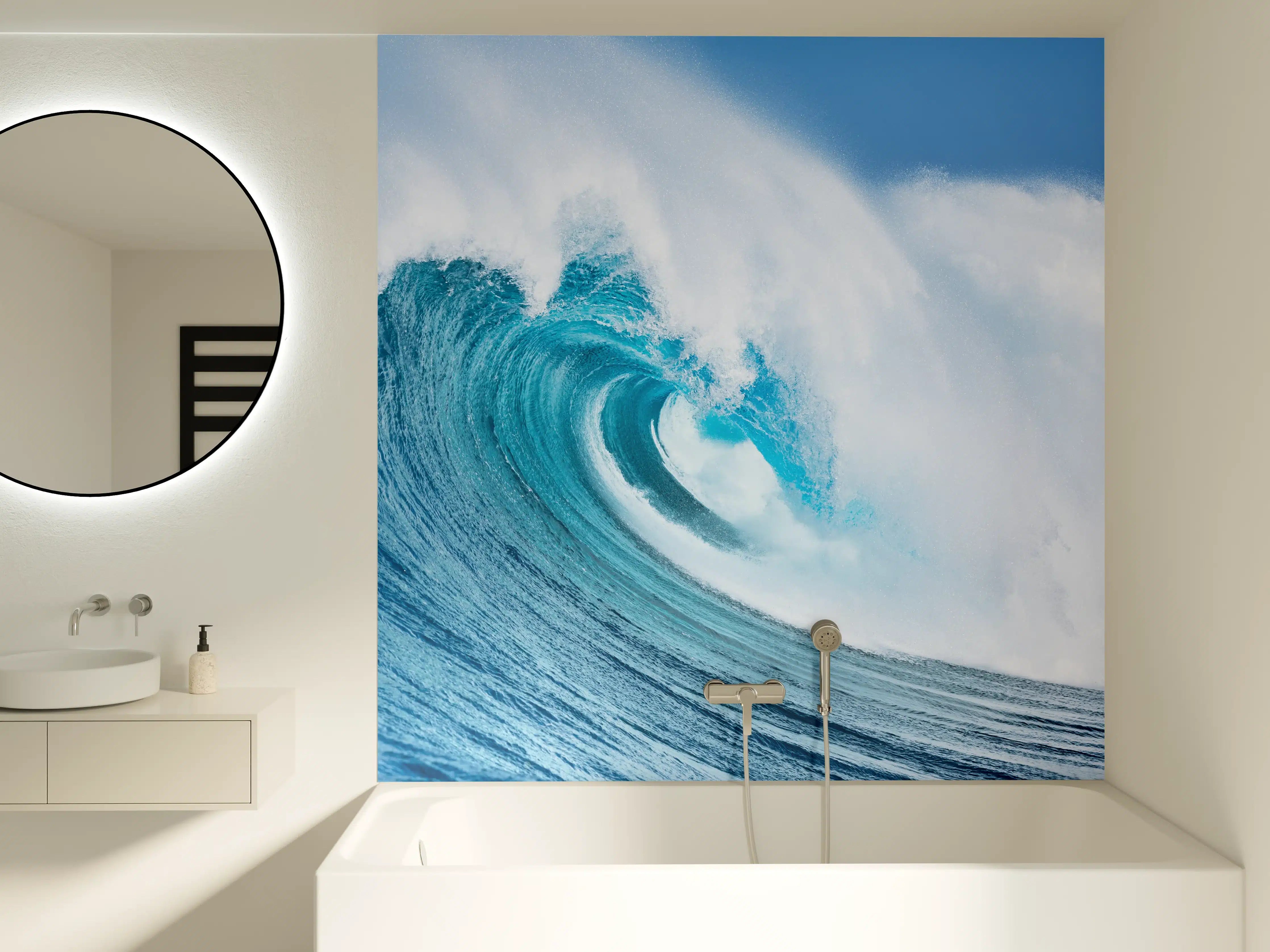 Badewannen-Rückwand - Wellenmeer in Blau und Weiß
