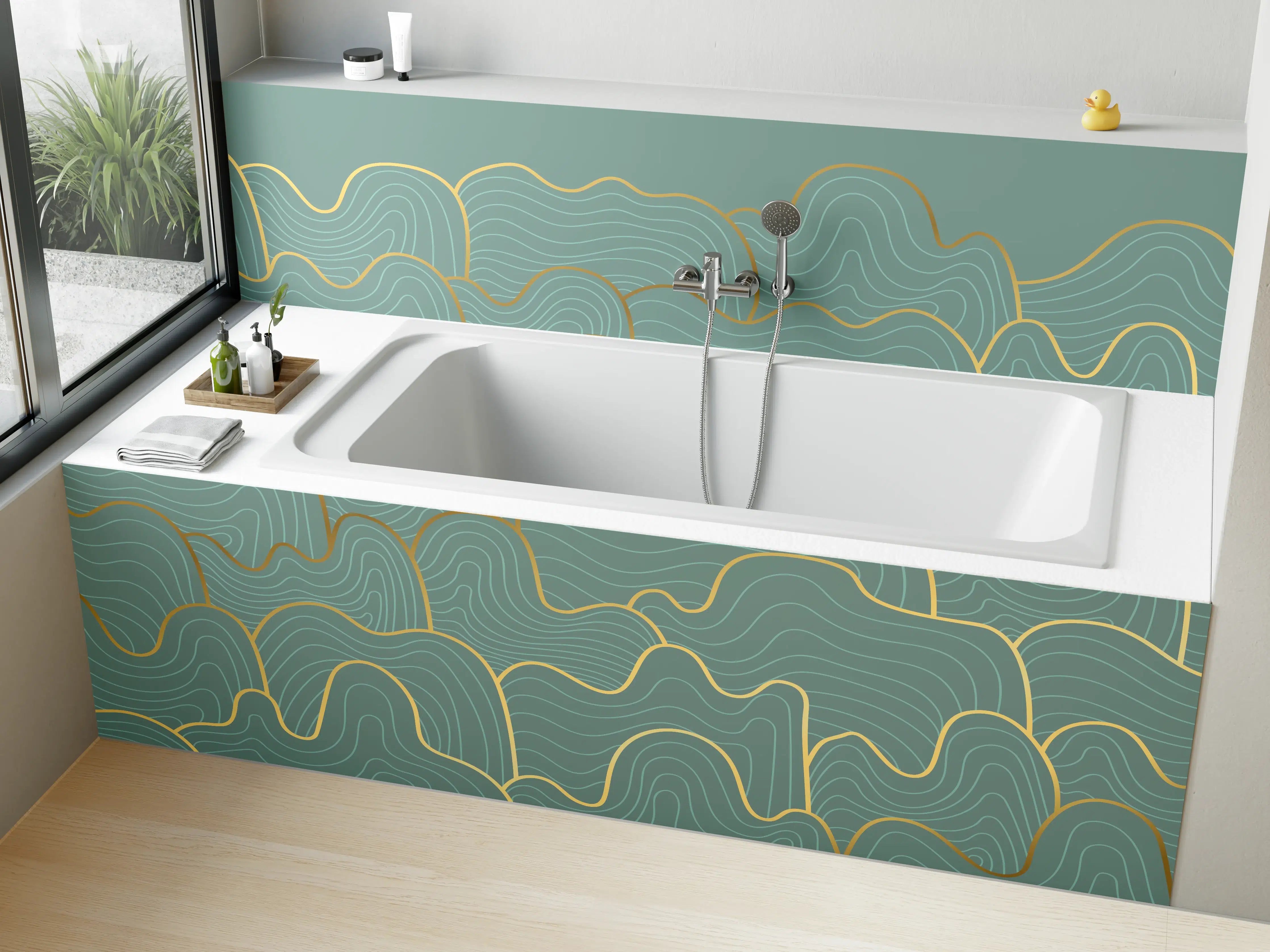 Badewannen-Rückwand - Wellenmuster Blau-Gold