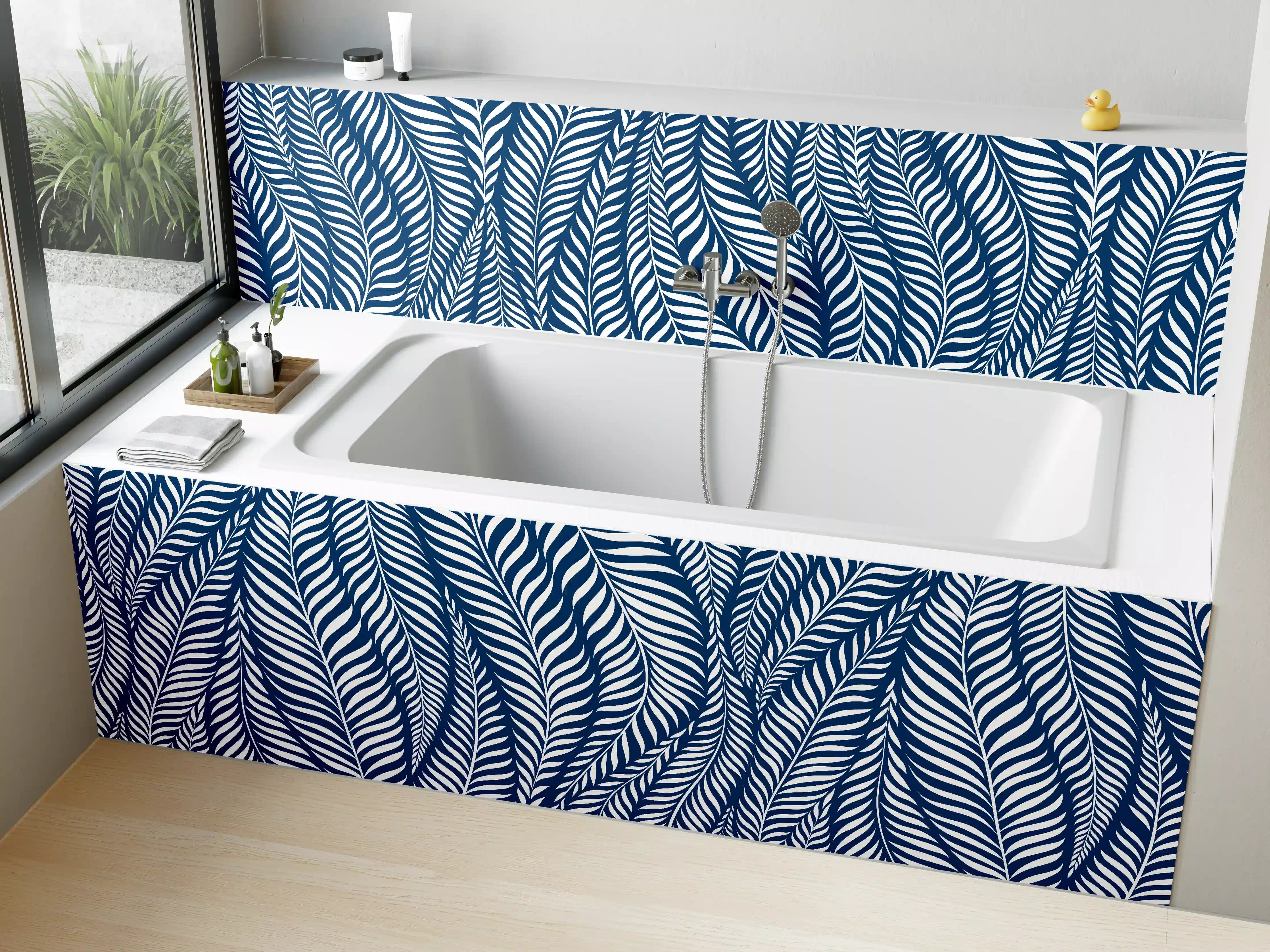 Badewannen-Rückwand - Wellenmuster in Blau und Weiß