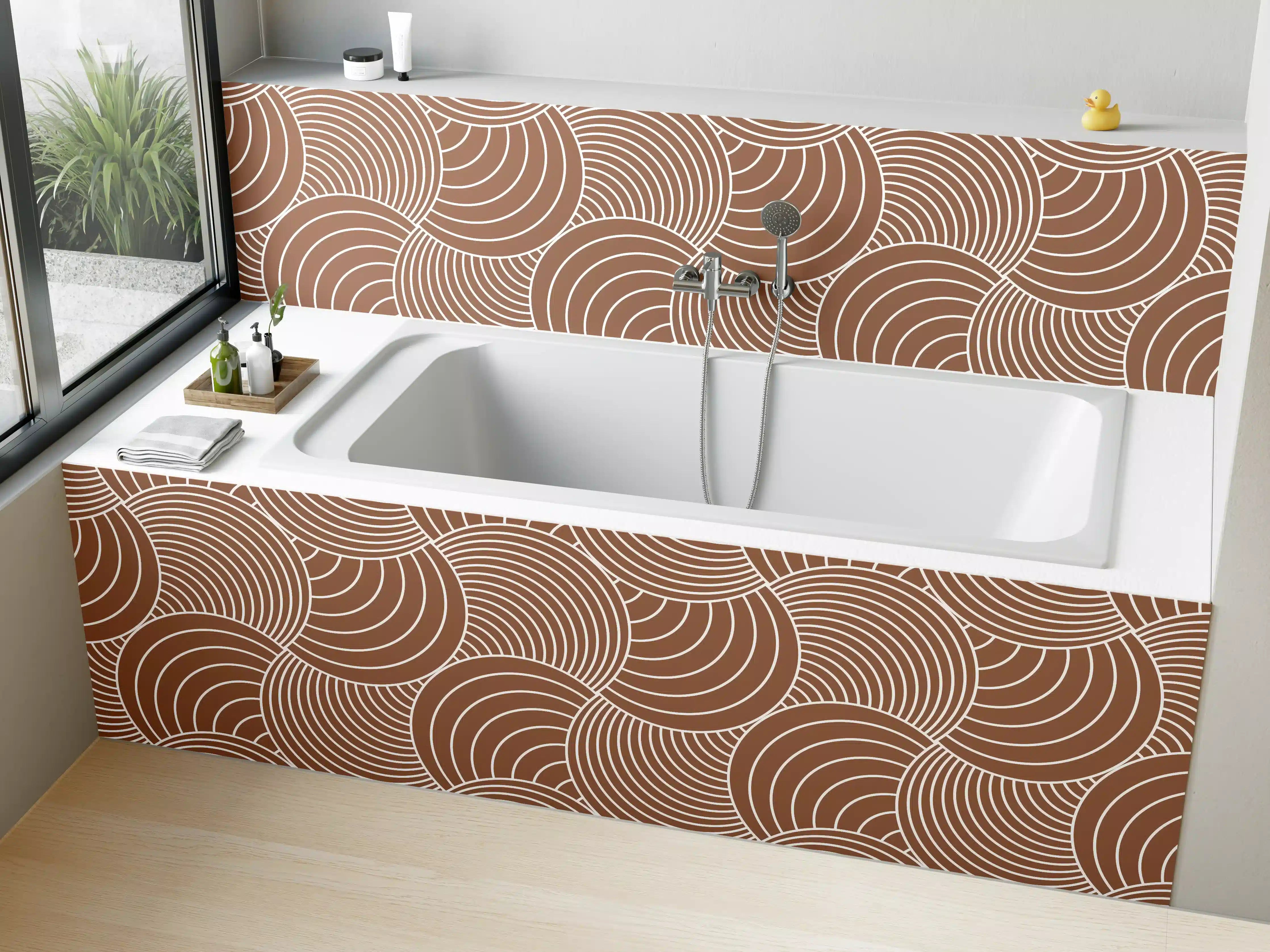 Badewannen-Rückwand - Wellenmuster in warmen Erdtönen