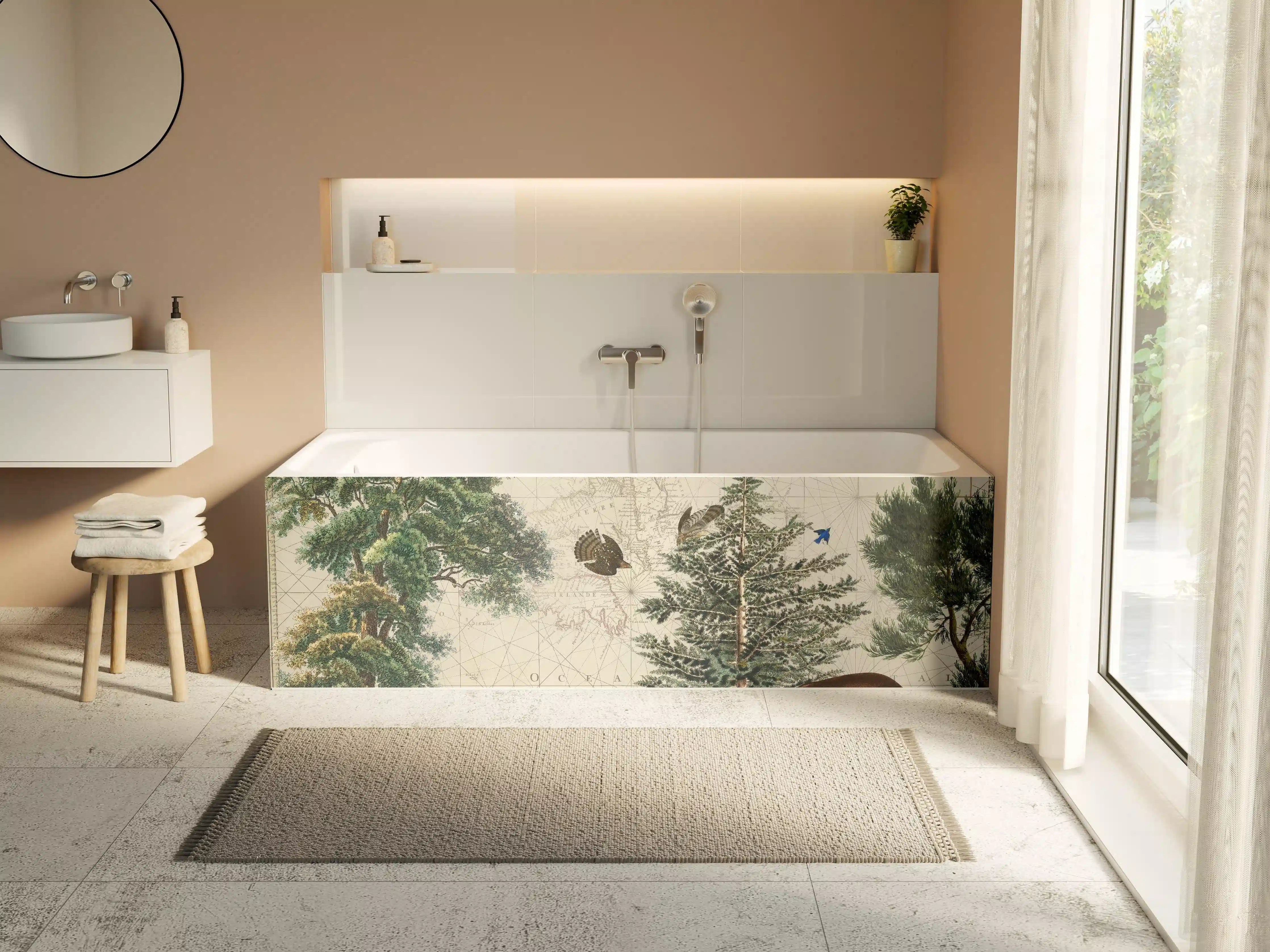 Badewannen-Rückwand - Weltkarte mit tropischem Wald