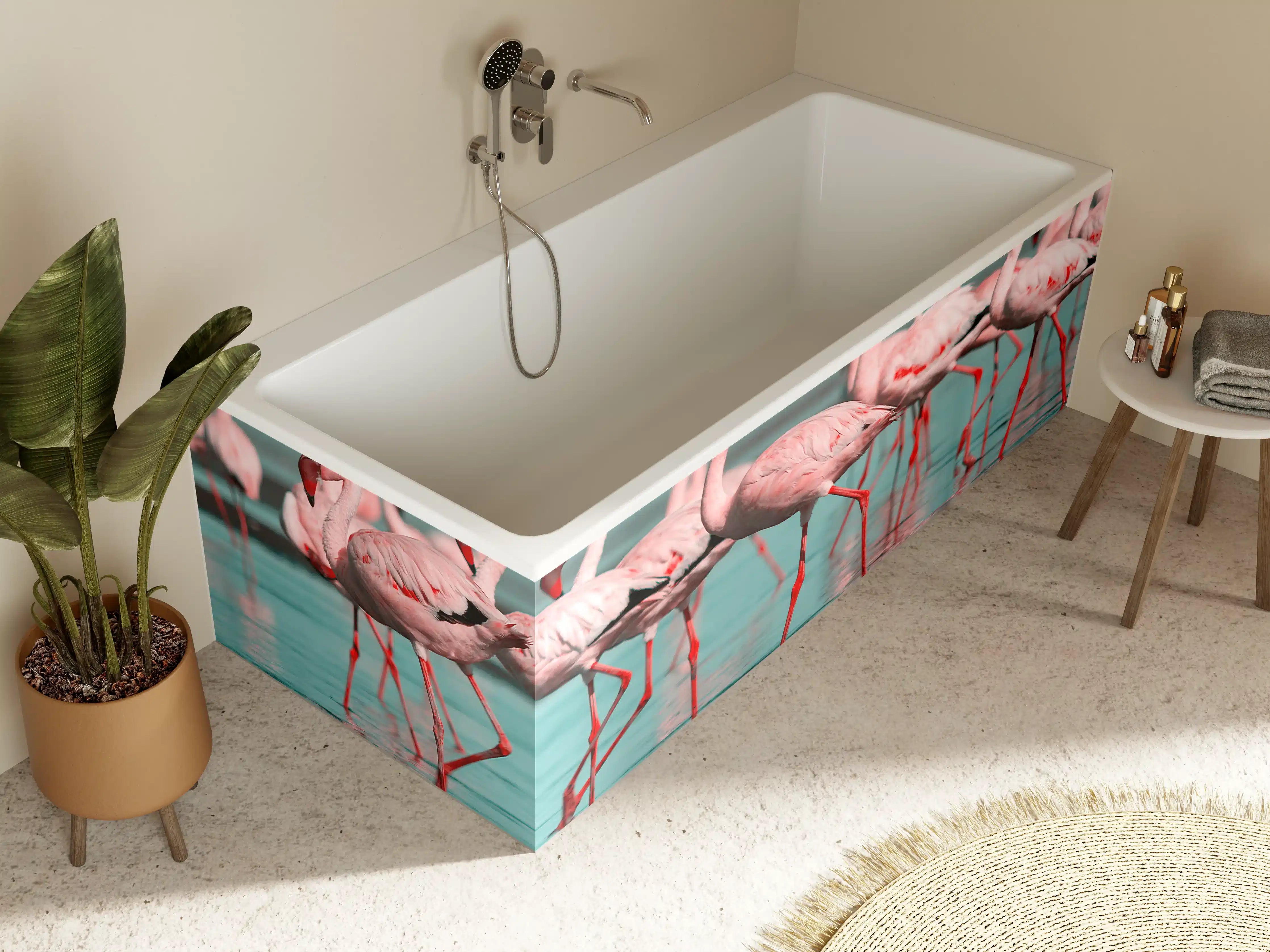 Badewannen-Rückwand - Wilde Flamingo auf dem Wasser