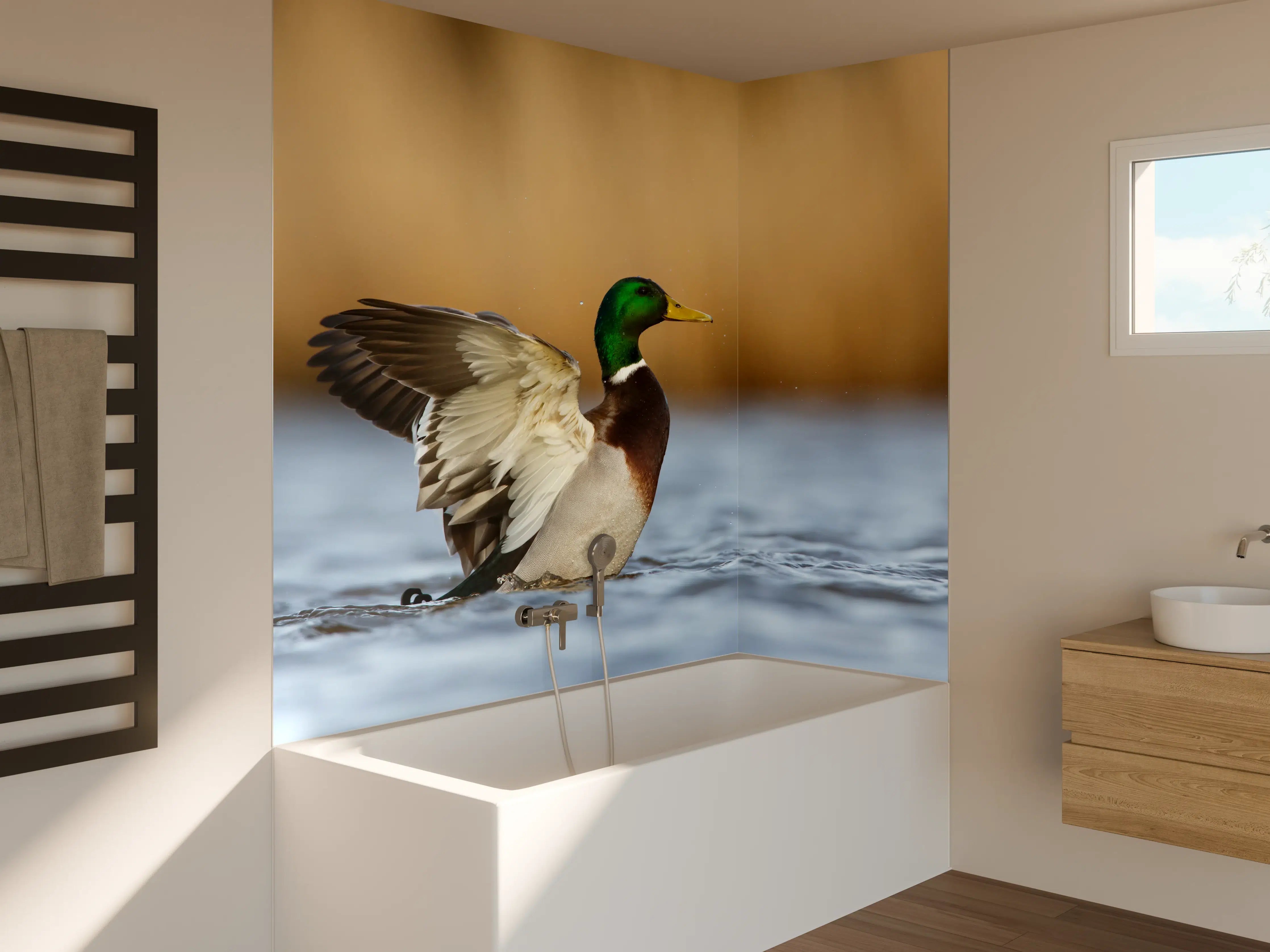 Badewannen-Rückwand - Wildente auf dem Wasser