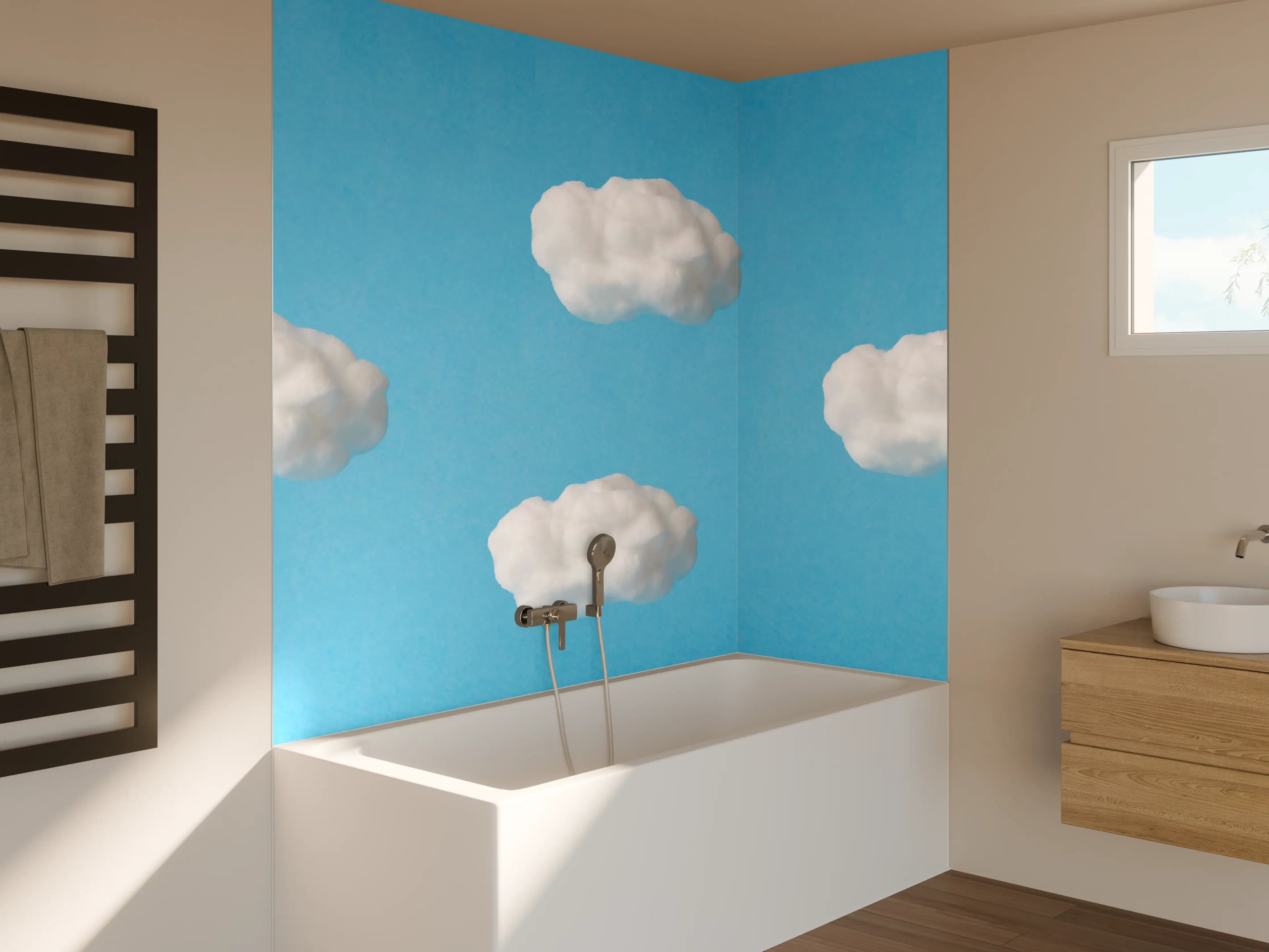 Badewannen-Rückwand - Wolke aus Watte auf himmelblauem Hintergrund
