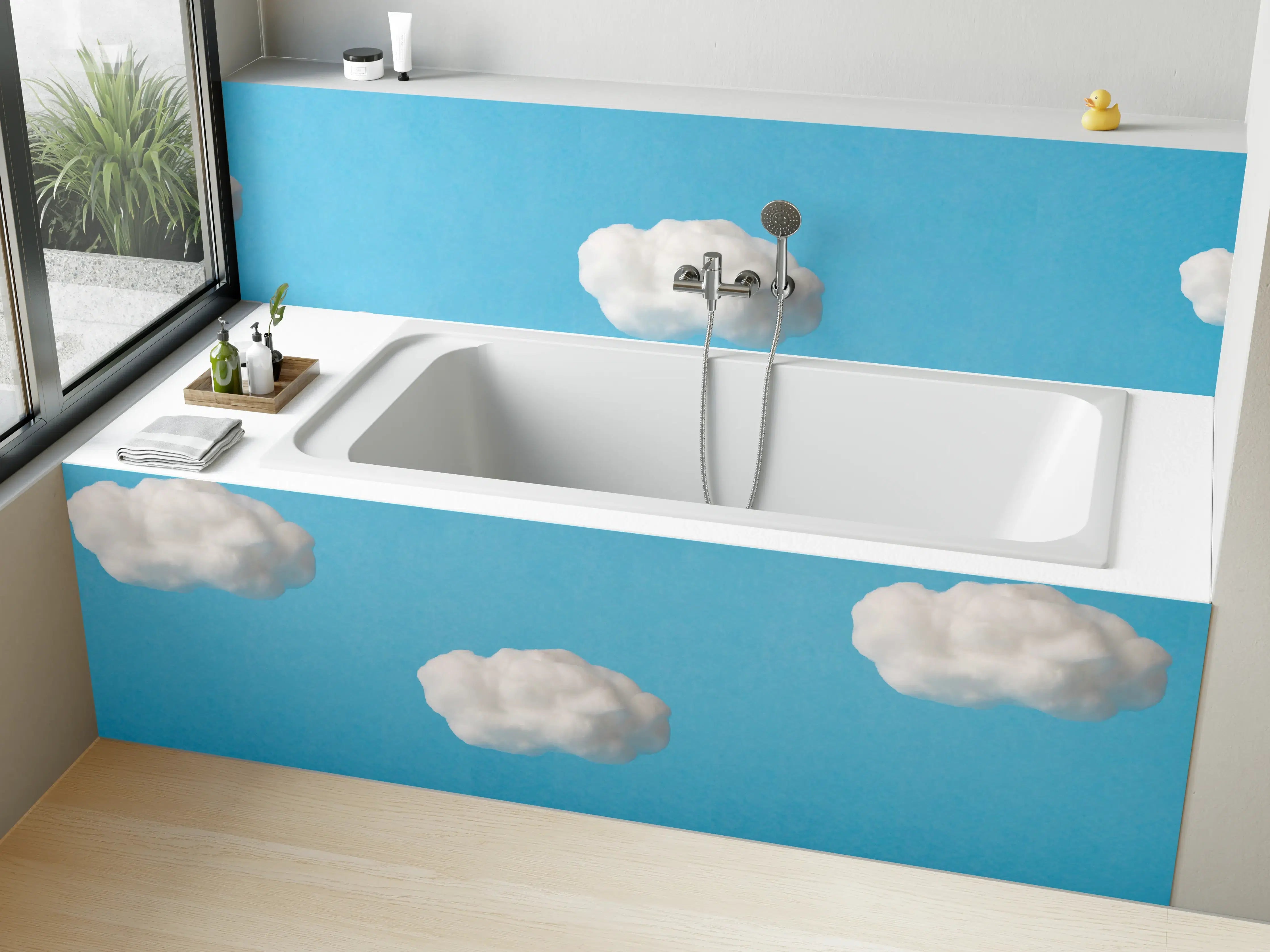 Badewannen-Rückwand - Wolke aus Watte auf himmelblauem Hintergrund