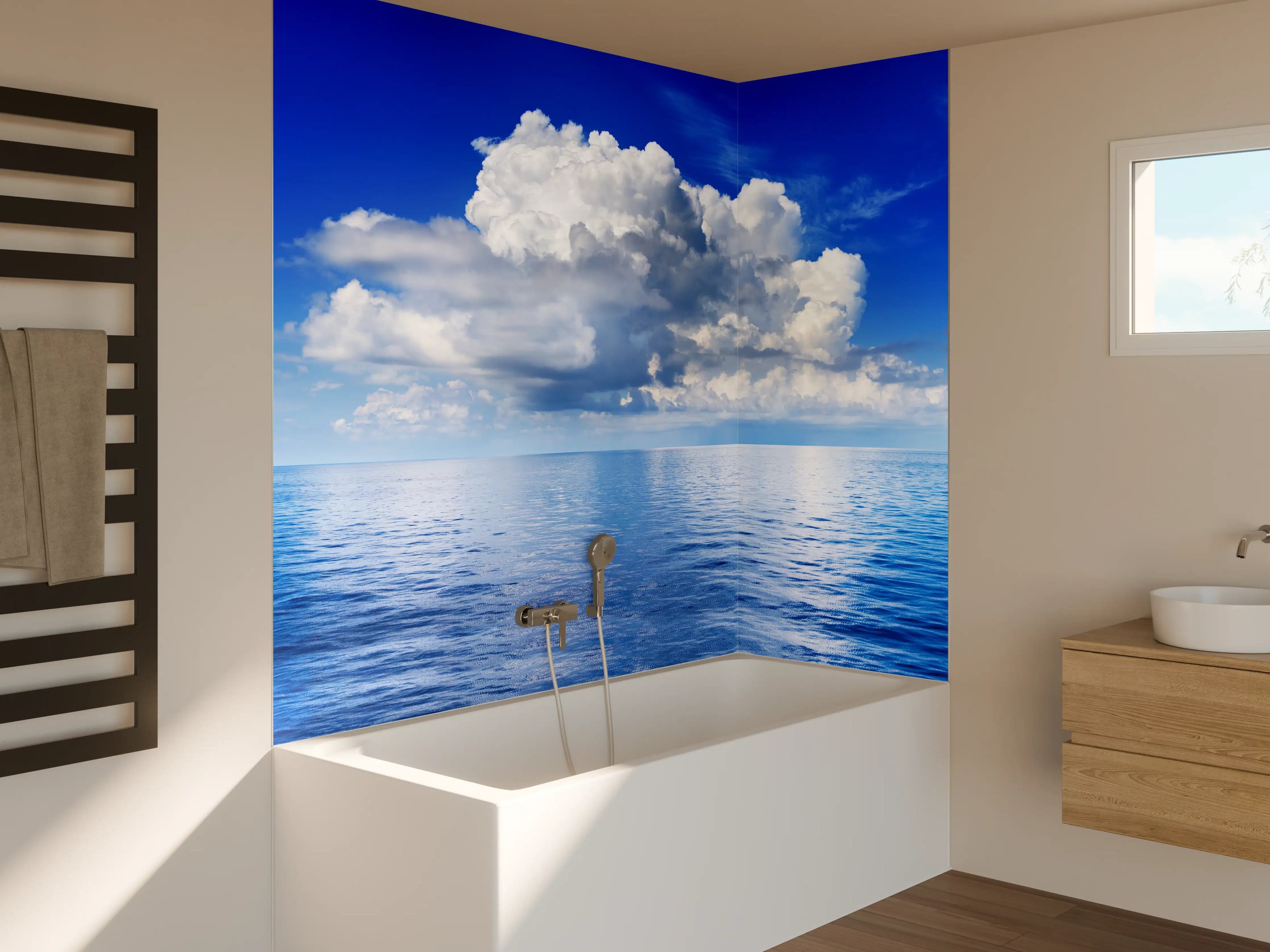 Badewannen-Rückwand - Wolkenkulisse über dem Ozean