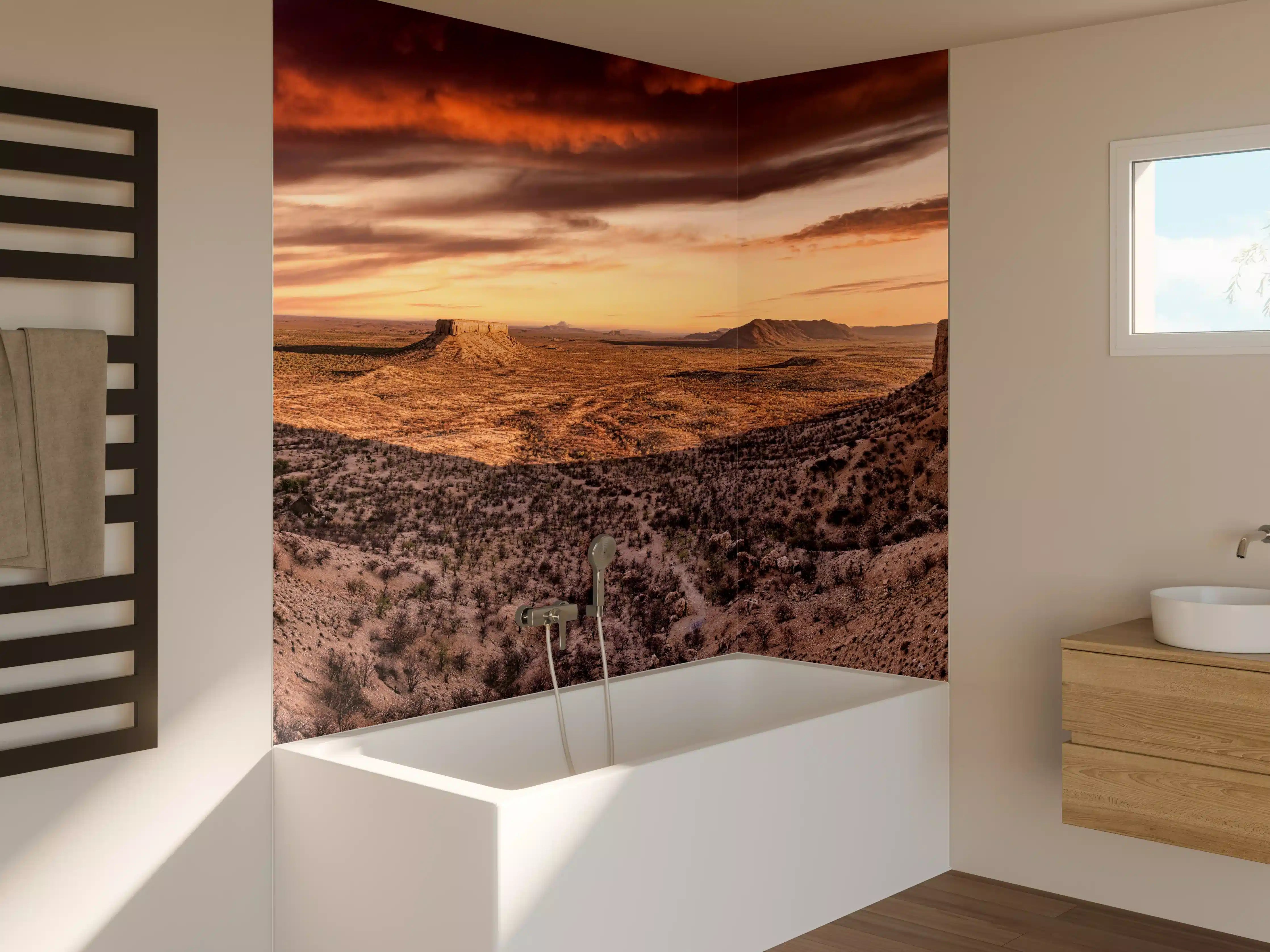 Badewannen-Rückwand - Wüstenblick auf Vingerklip Lodge - Nambia Damaraland