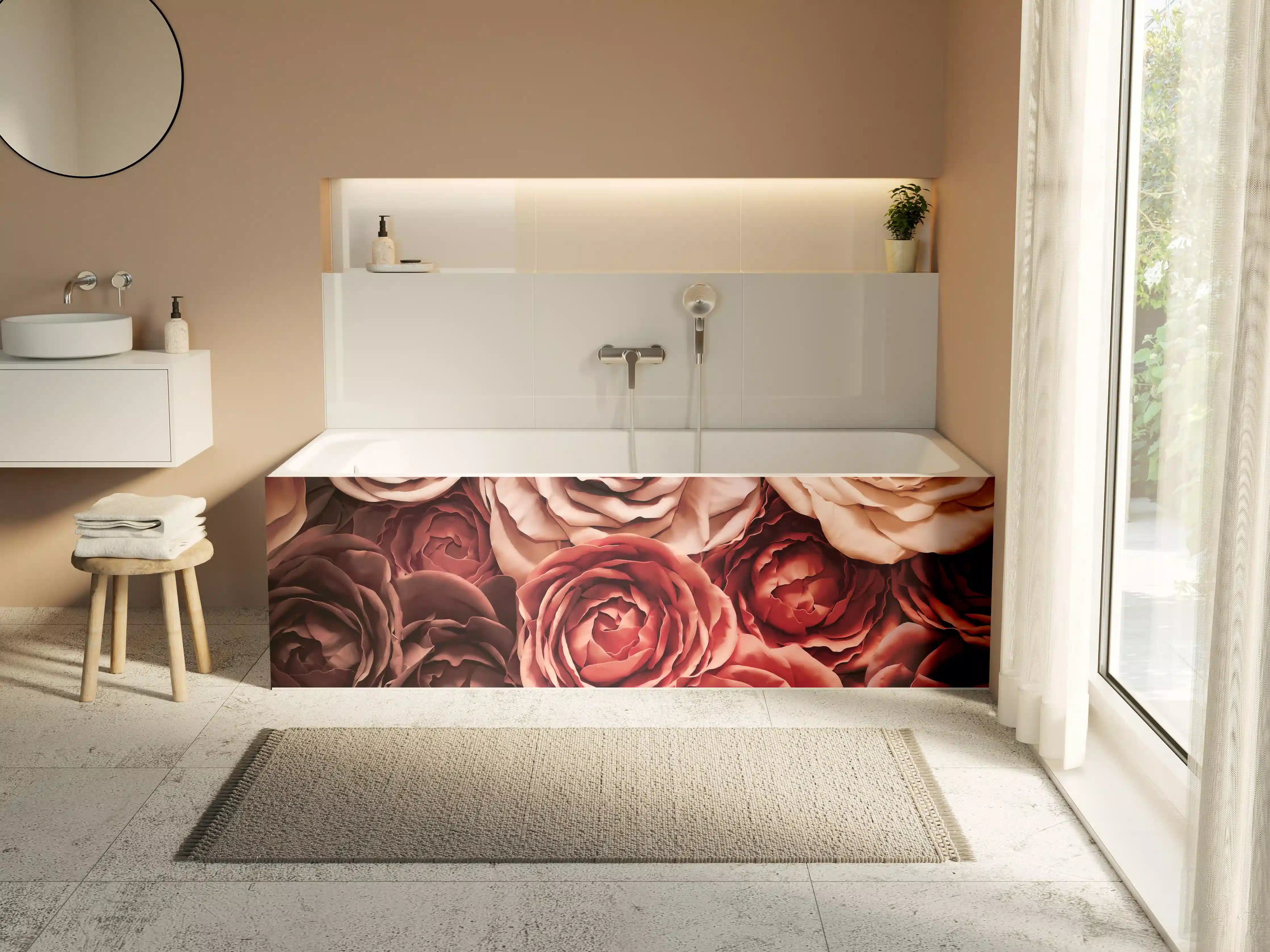 Badewannen-Rückwand - Wunderbare Rosa-Burgunder Rosenpracht