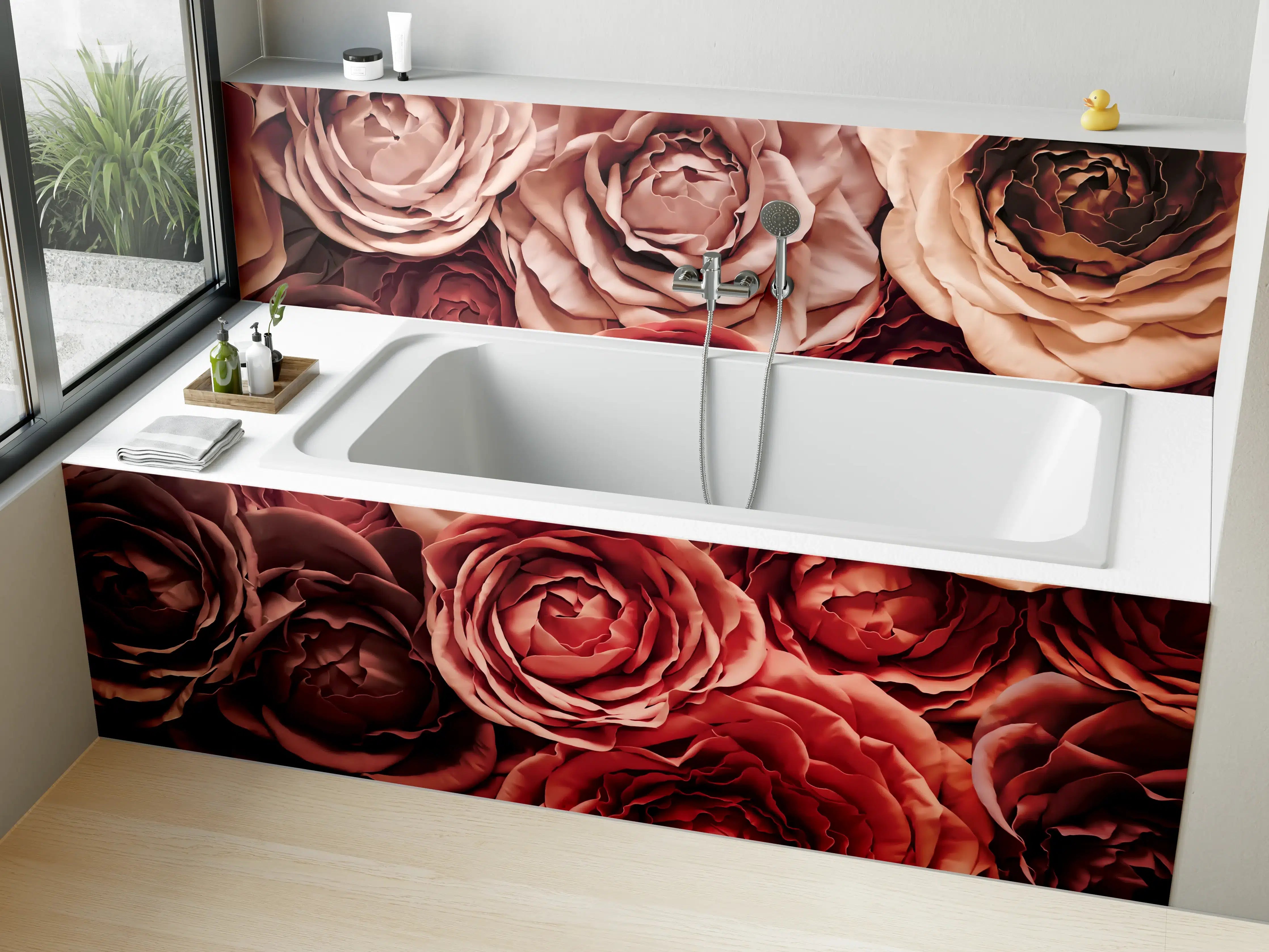 Badewannen-Rückwand - Wunderbare Rosa-Burgunder Rosenpracht
