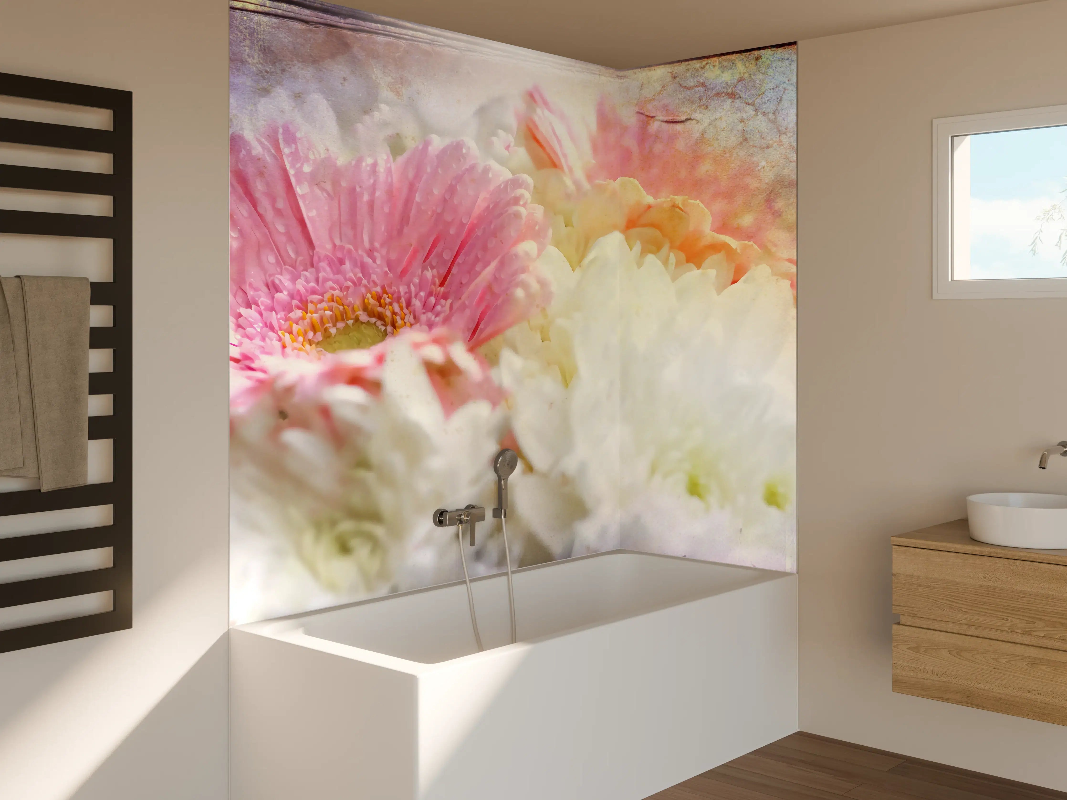 Badewannen-Rückwand - Wunderschöne Blumen - Nahaufnahme