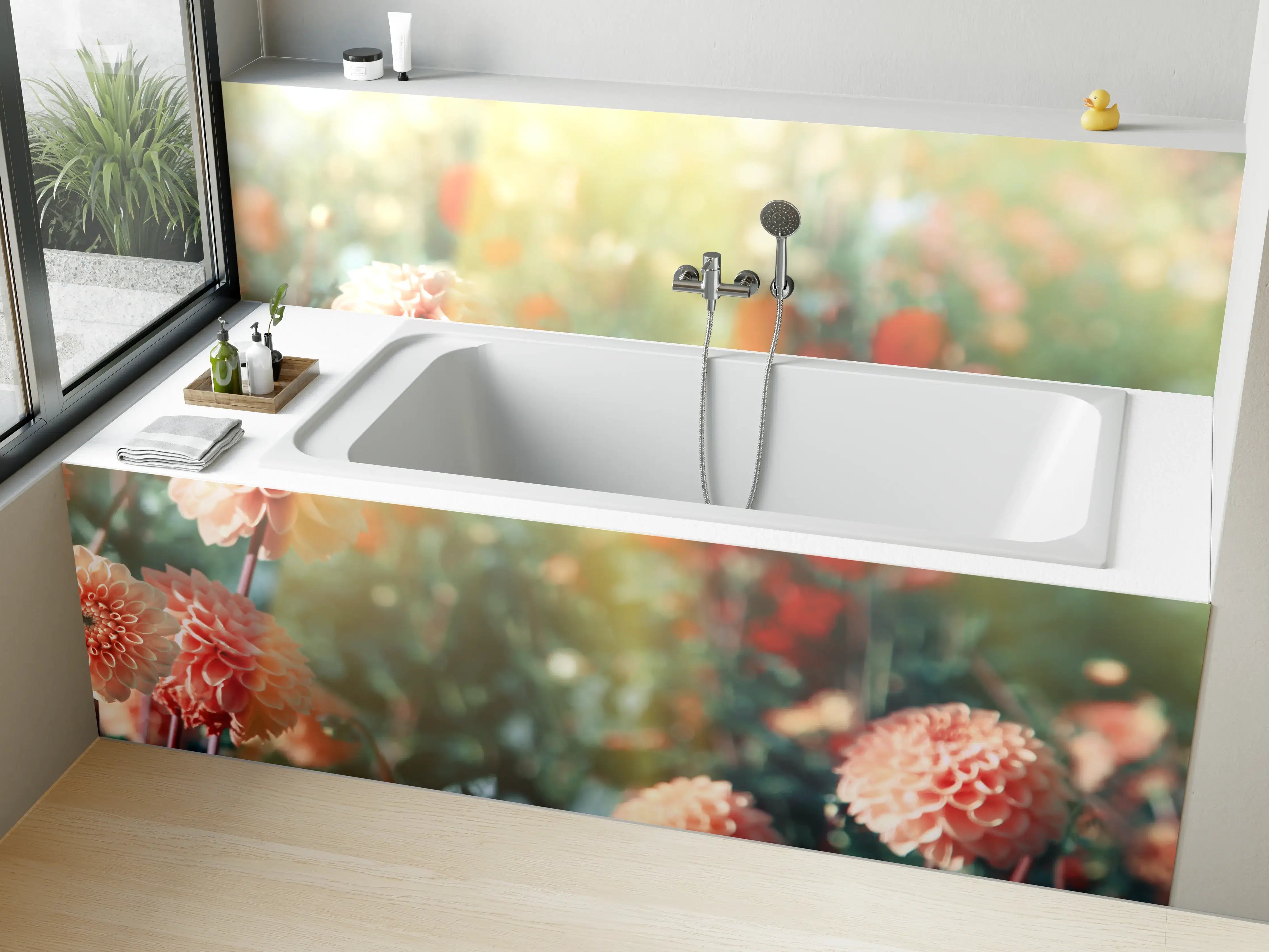 Badewannen-Rückwand - Wunderschöne Blumen im Sommer