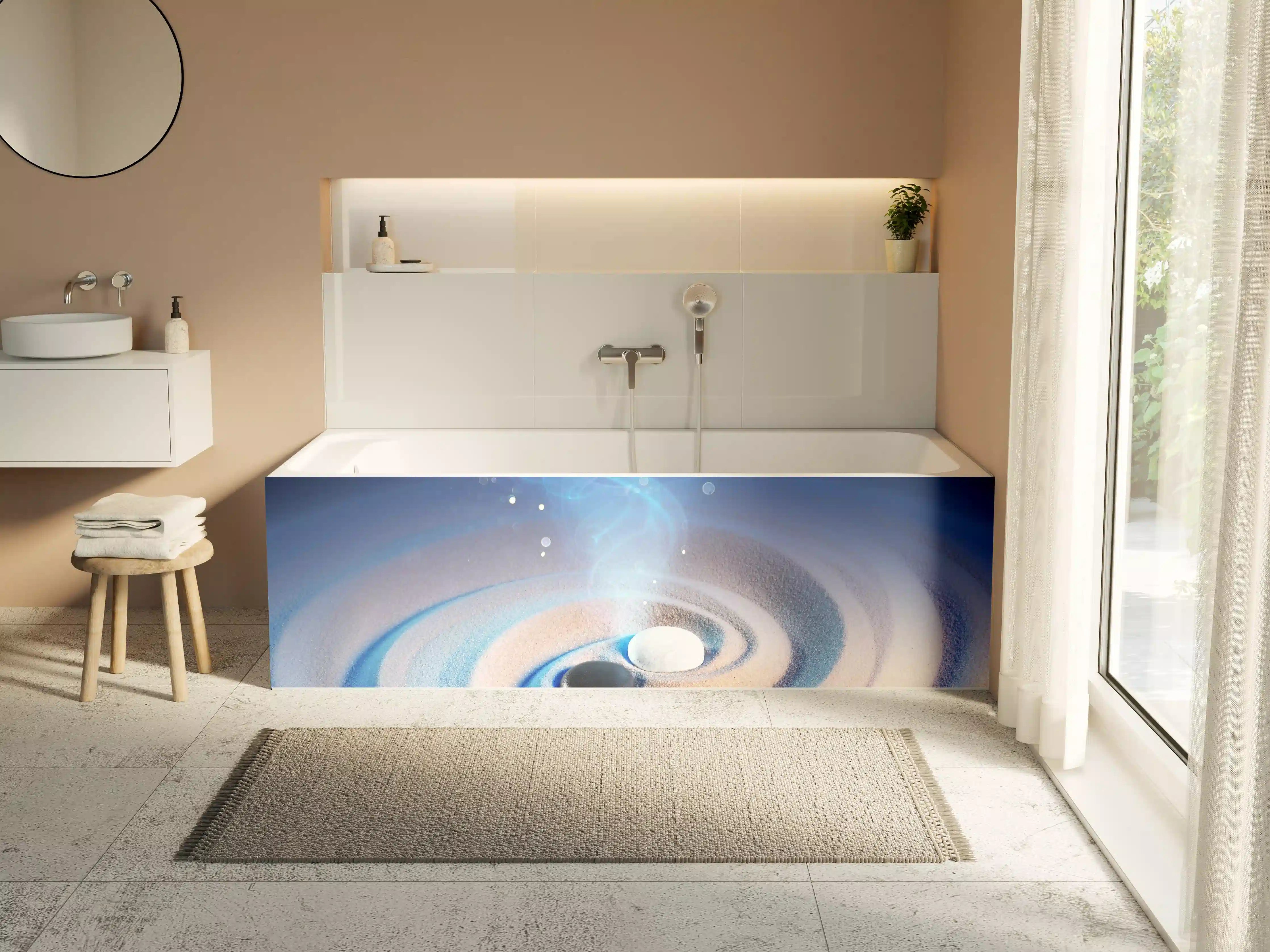 Badewannen-Rückwand - Yin und Yang Steine im Sand