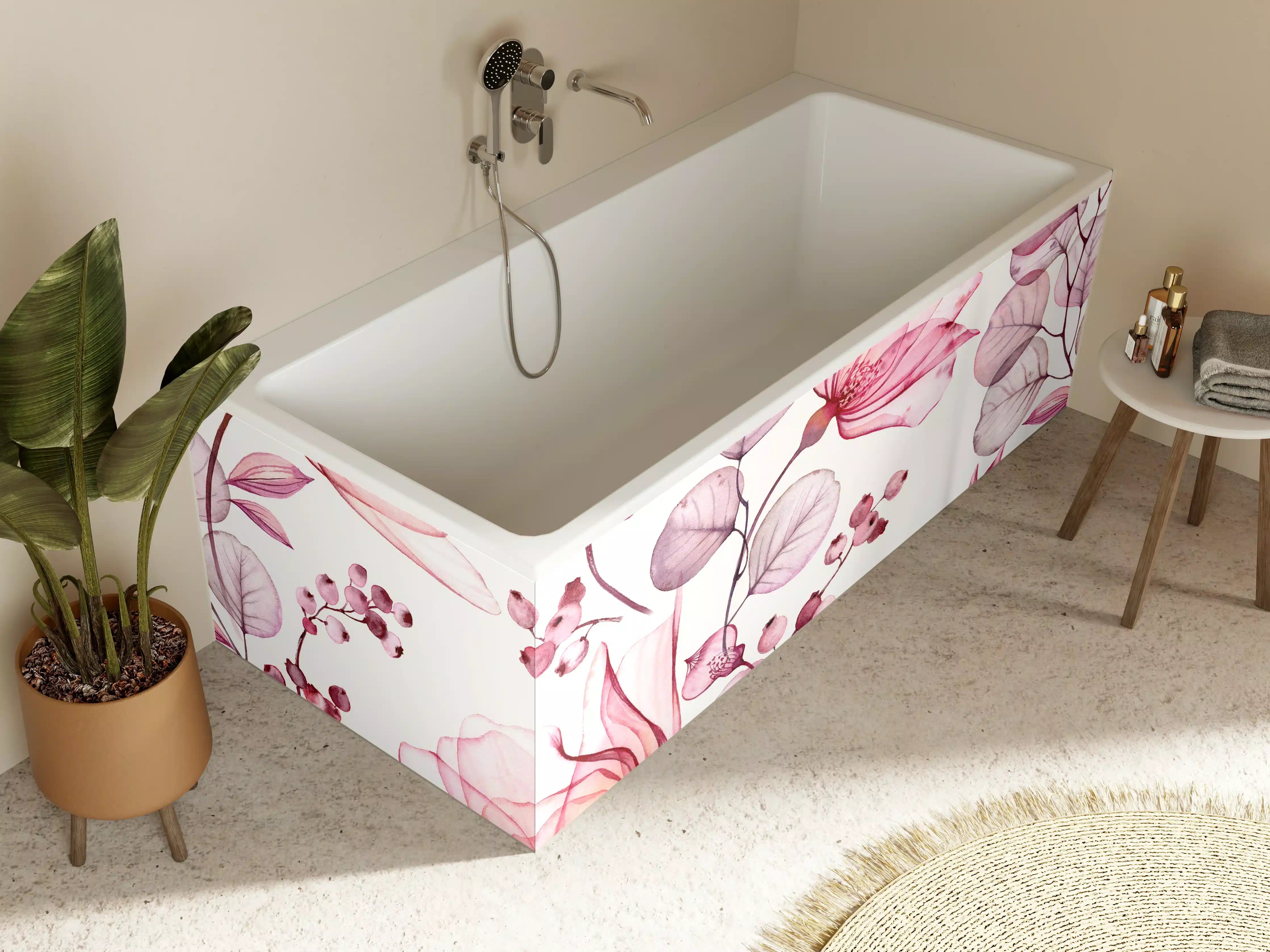 Badewannen-Rückwand - Zarte Blumen mit Pink- und Lilatönen