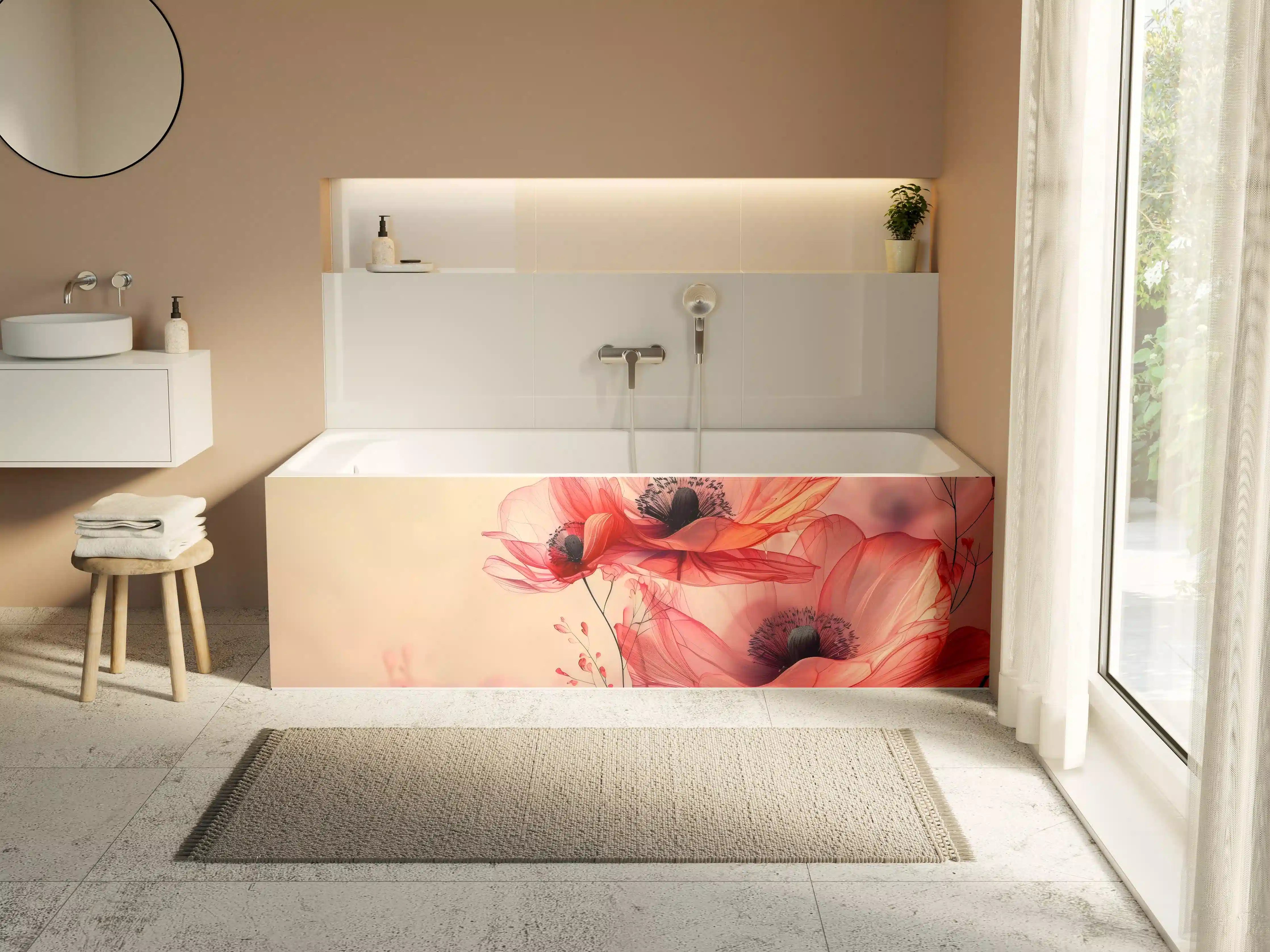 Badewannen-Rückwand - Zarte Mohnblüten in Rosa