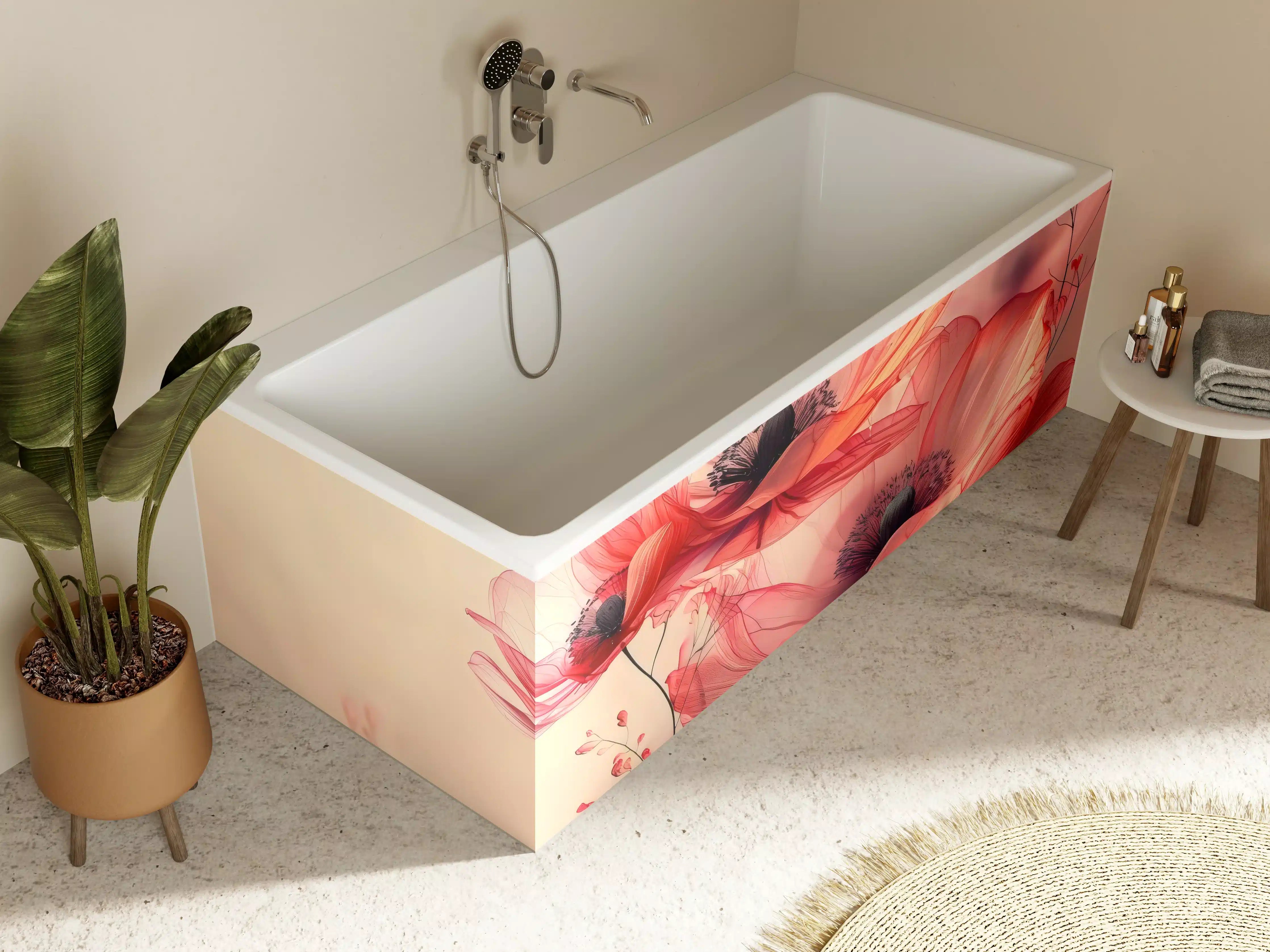 Badewannen-Rückwand - Zarte Mohnblüten in Rosa