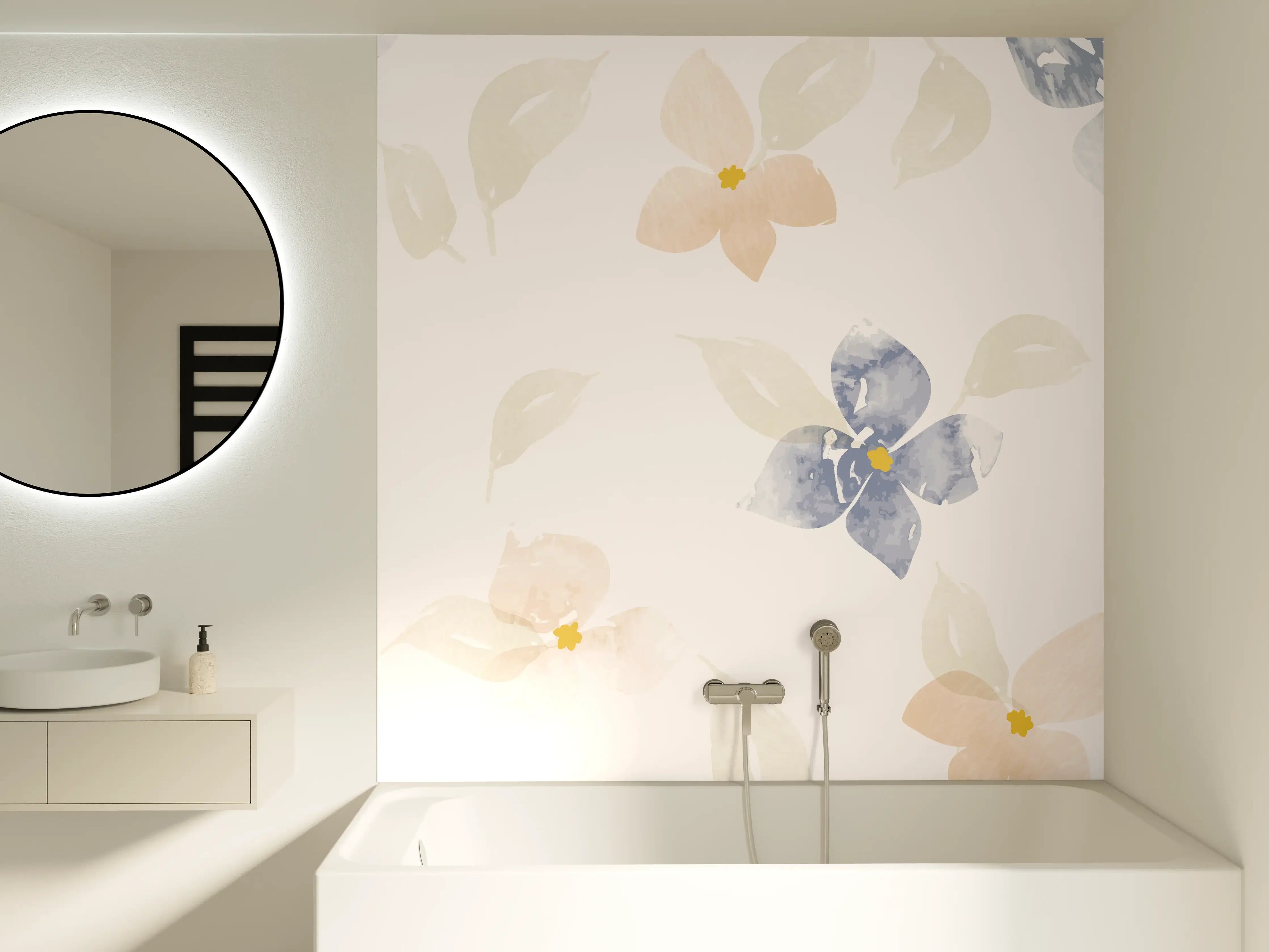 Badewannen-Rückwand - Zarte Pastell-Blumenmuster