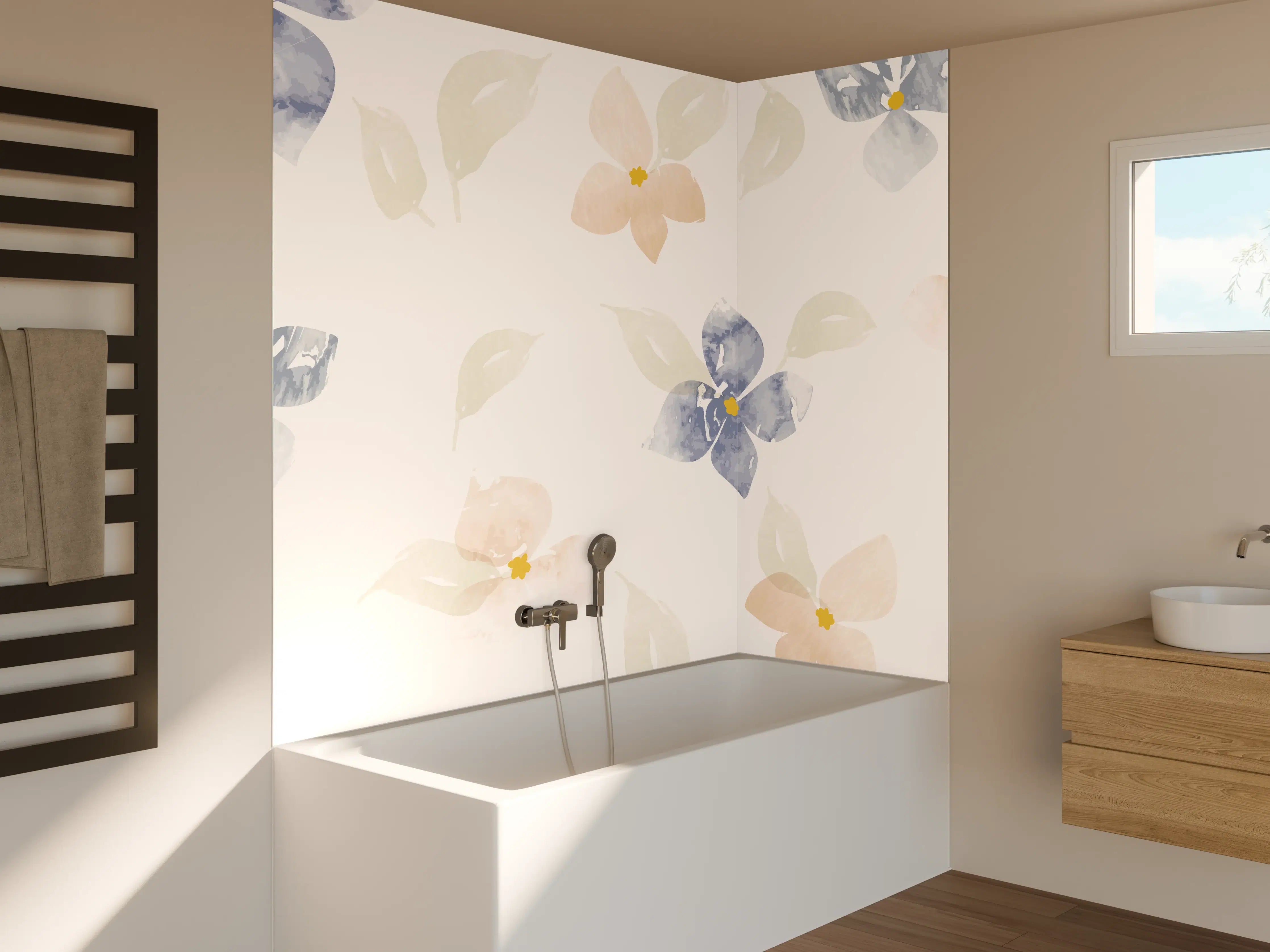Badewannen-Rückwand - Zarte Pastell-Blumenmuster