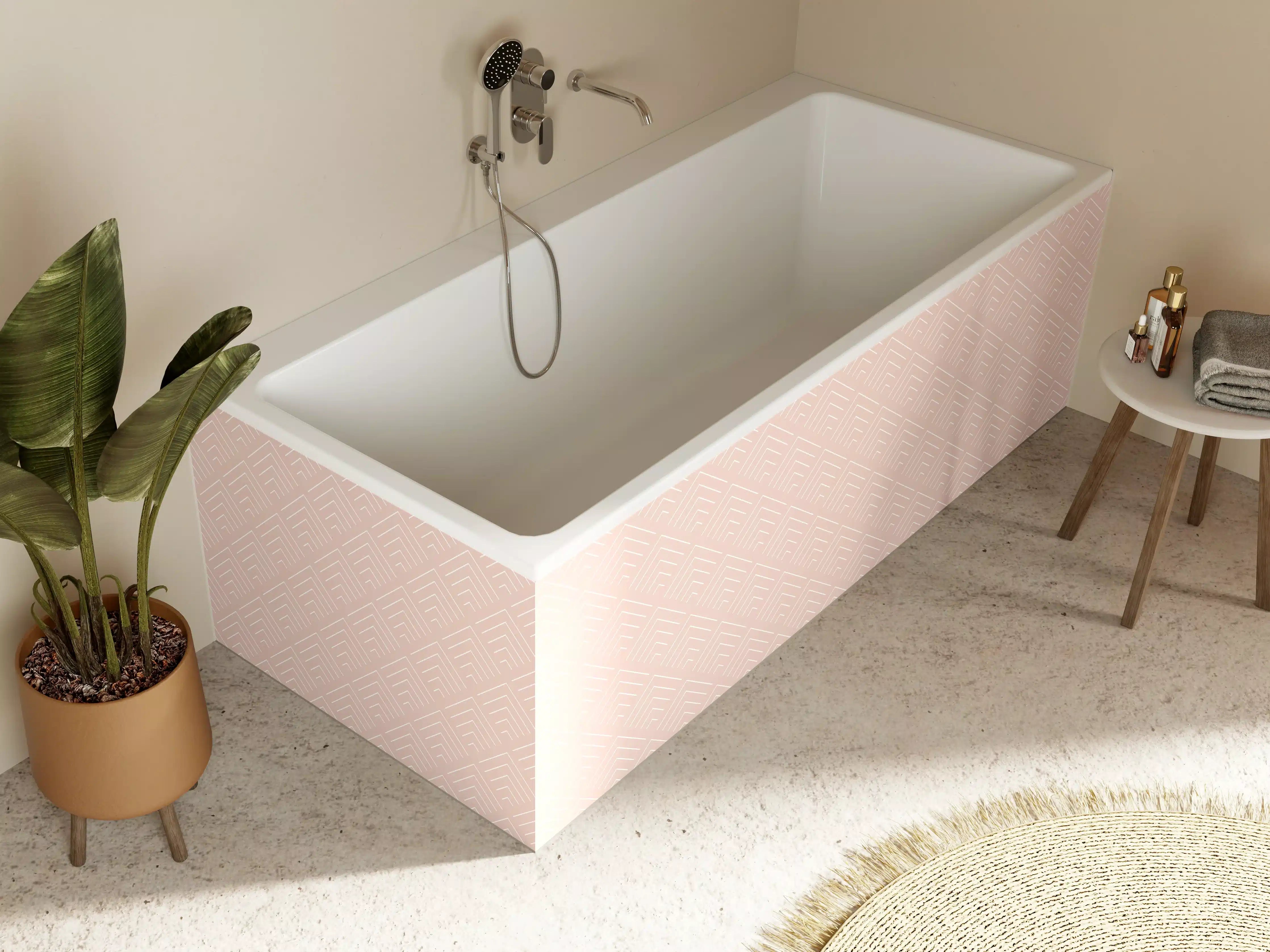 Badewannen-Rückwand - Zarte Rosa-Weiße Geometrische Muster, Eleganter Hintergrund
