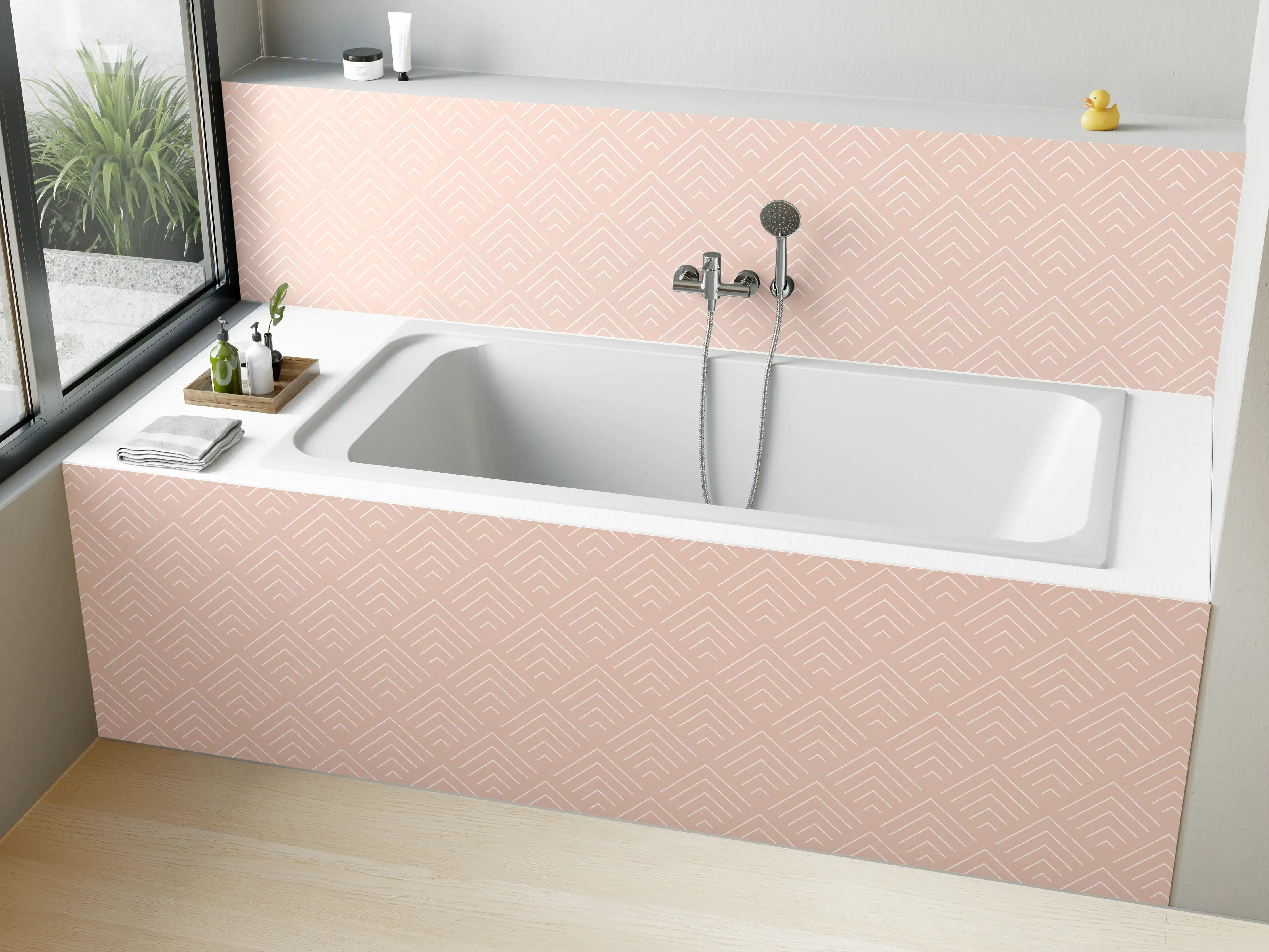 Badewannen-Rückwand - Zarte Rosa-Weiße Geometrische Muster, Eleganter Hintergrund