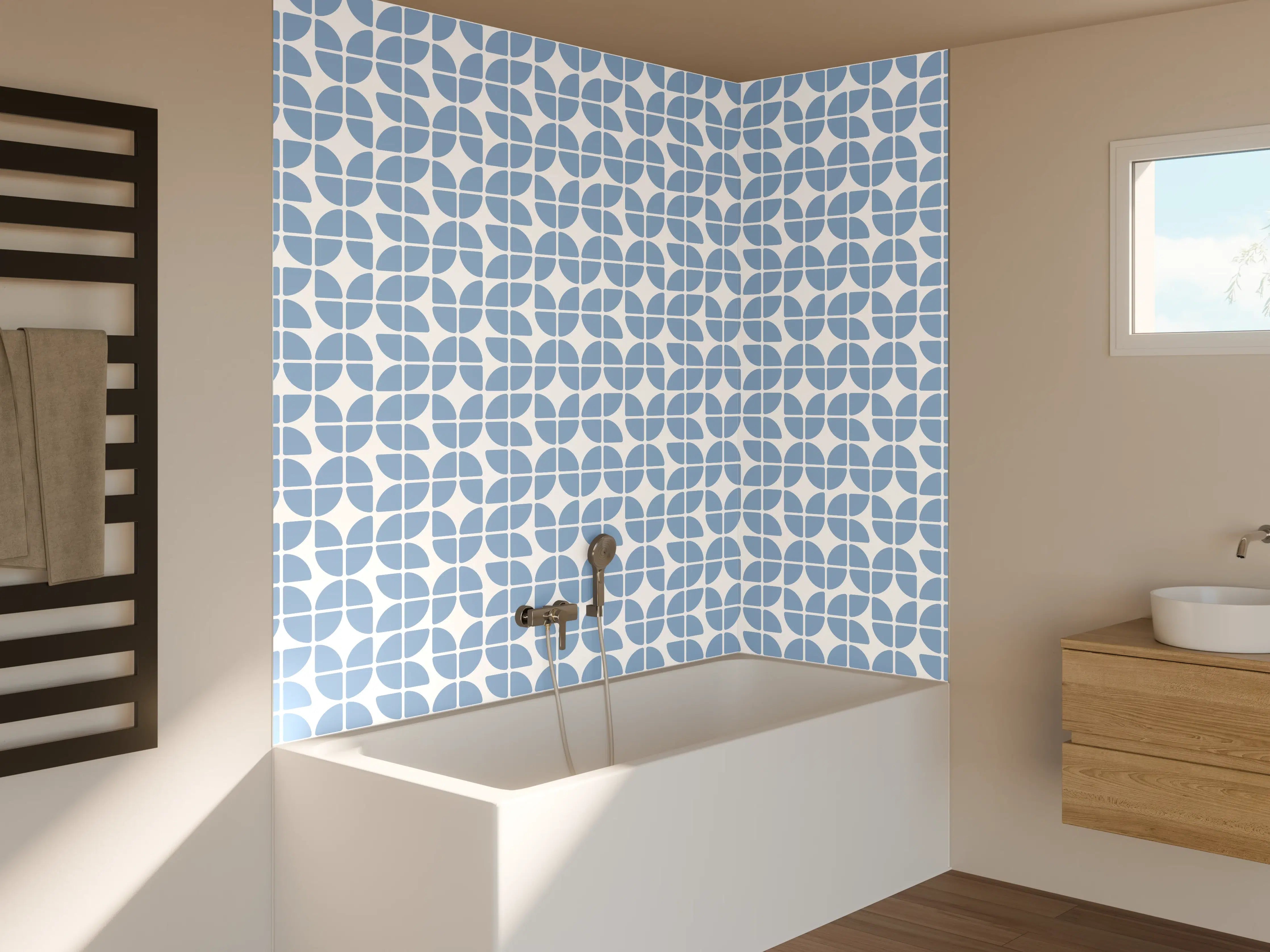 Badewannen-Rückwand - Zarte blaue Blätter-Design