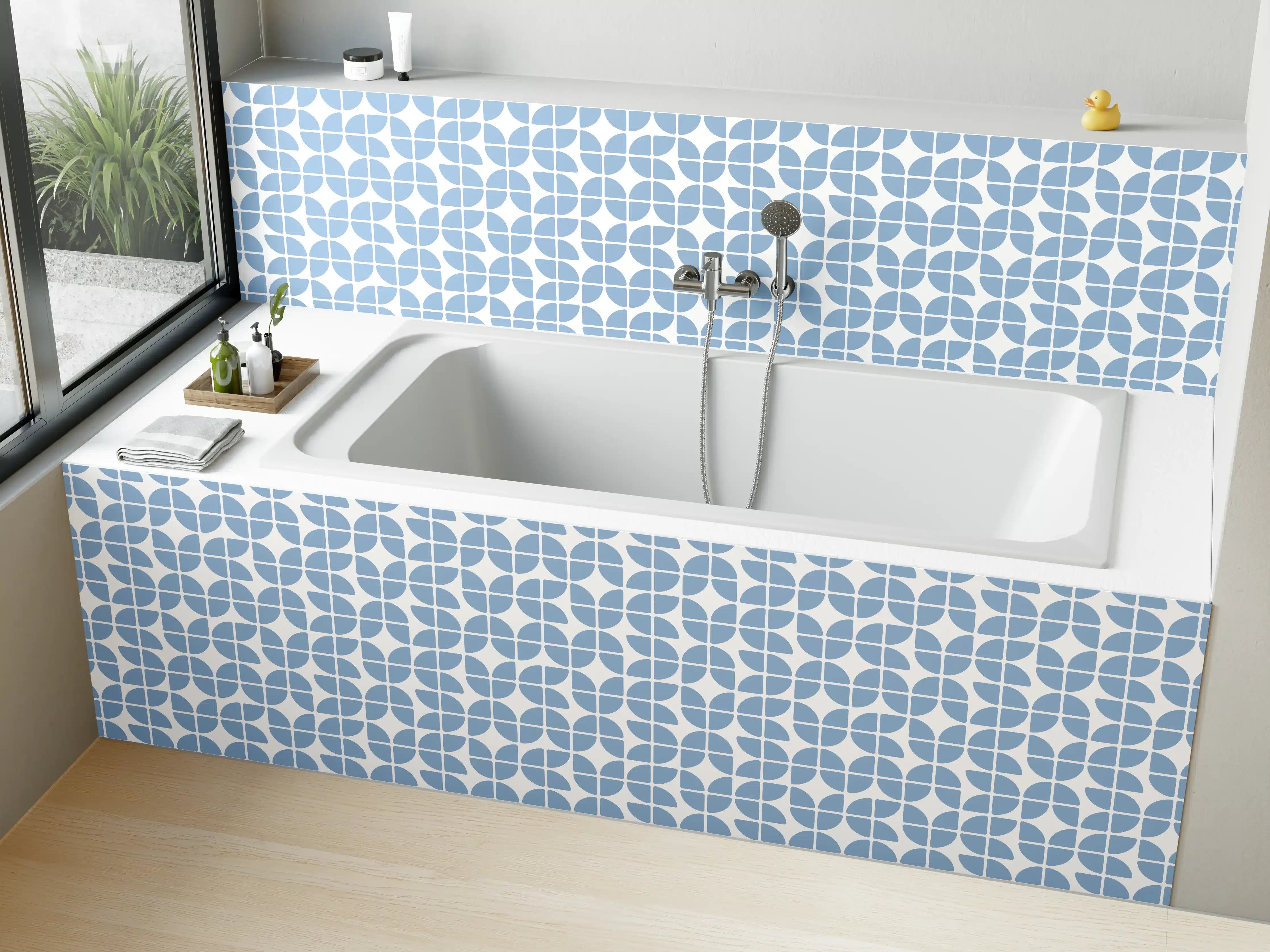 Badewannen-Rückwand - Zarte blaue Blätter-Design