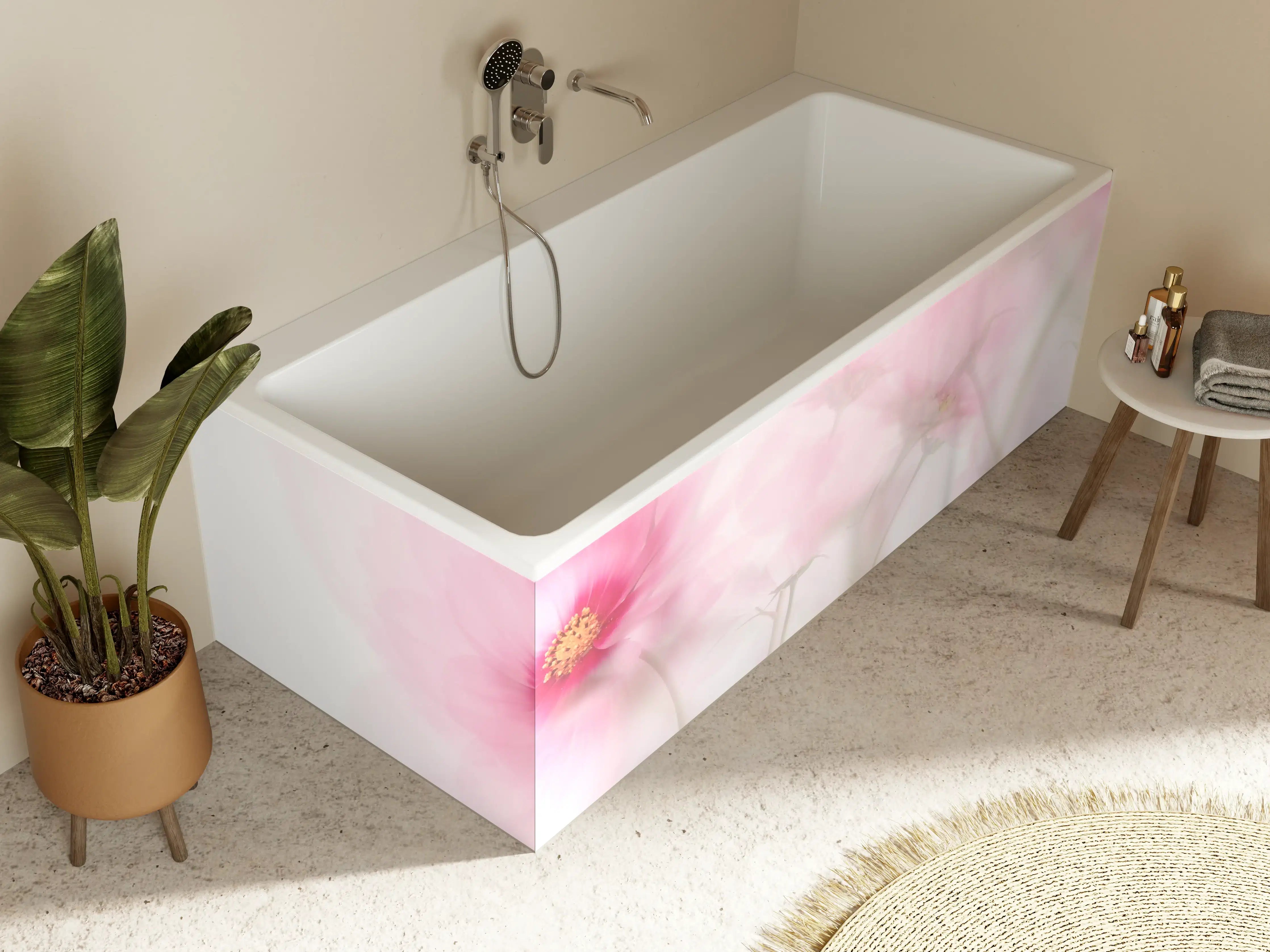 Badewannen-Rückwand - Zarte rosa Blüte mit weichem Hintergrund