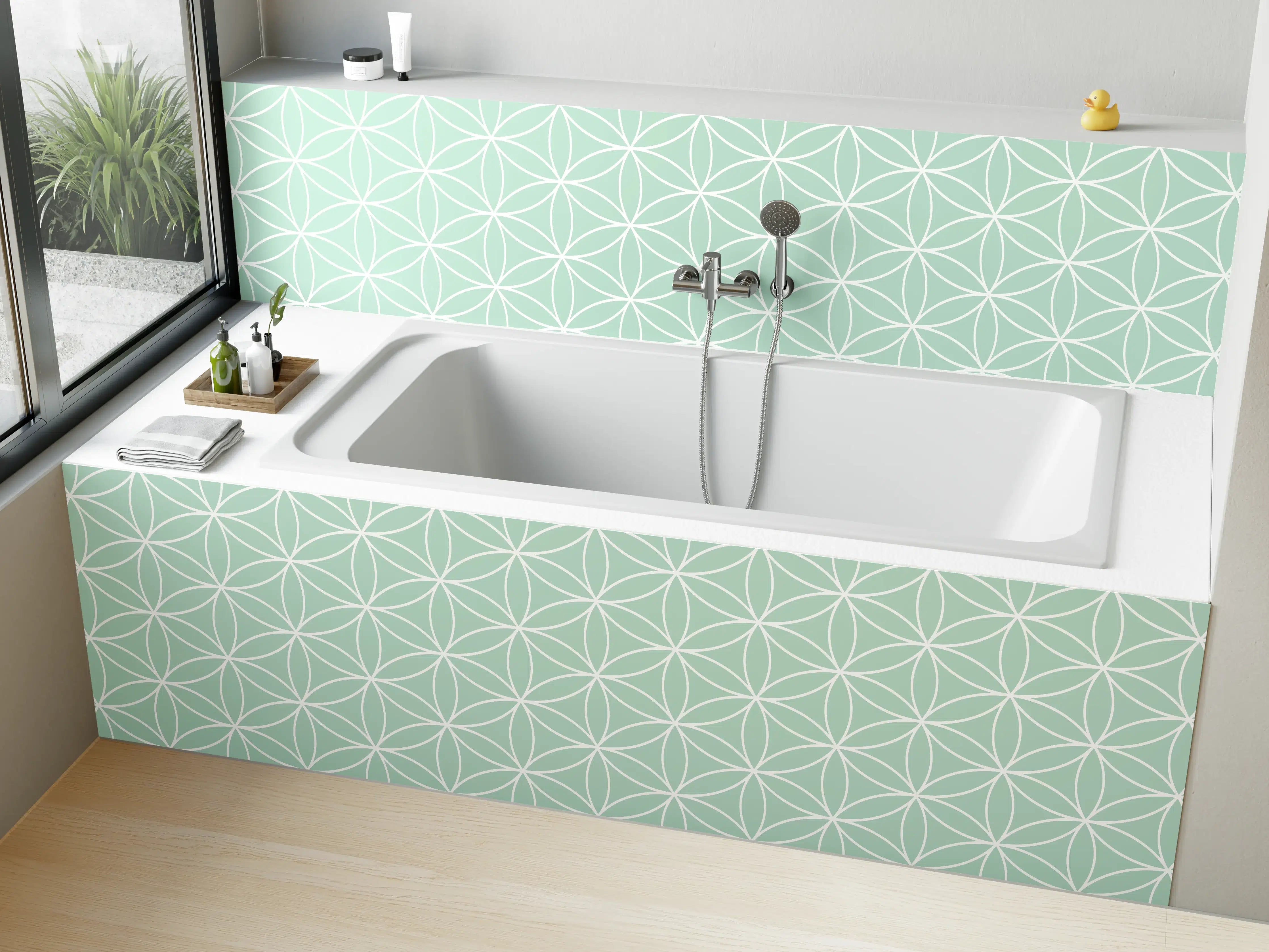 Badewannen-Rückwand - Zartes Graumuster in Pastellformen