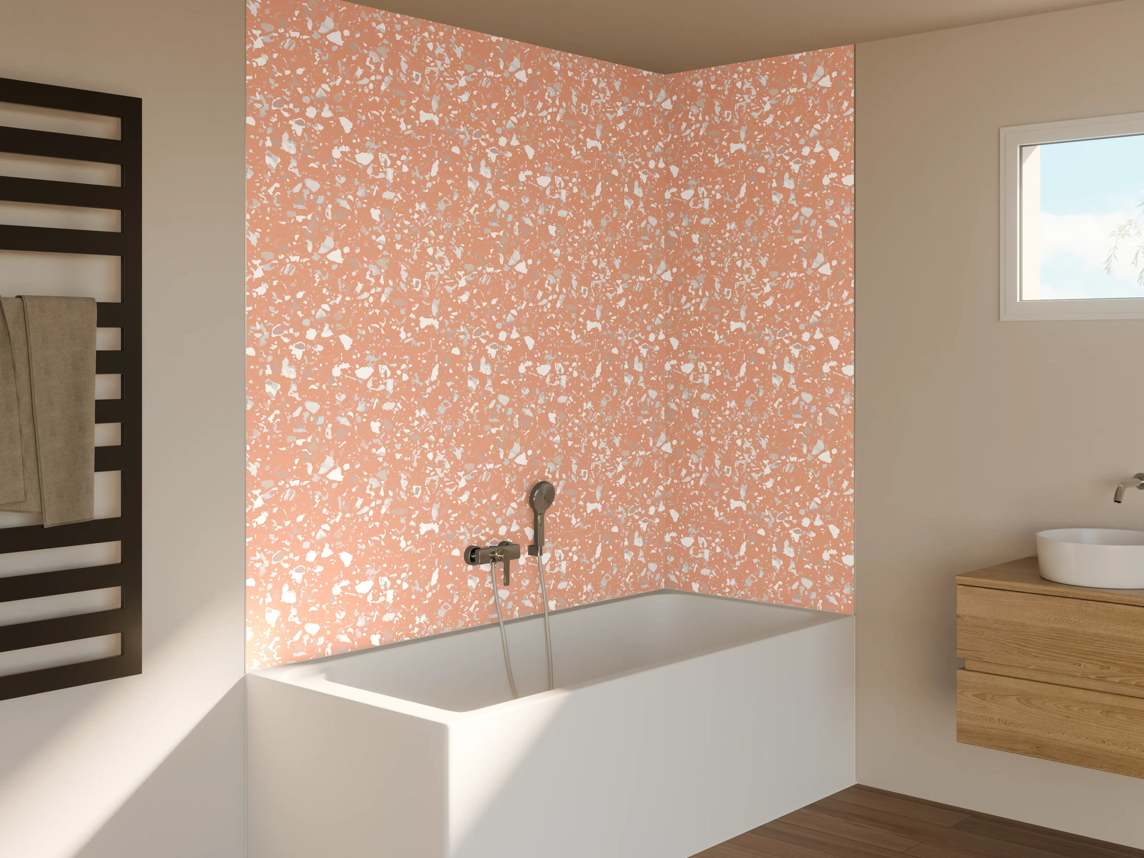 Badewannen-Rückwand - Zartes Pastell-Peaching mit Textur