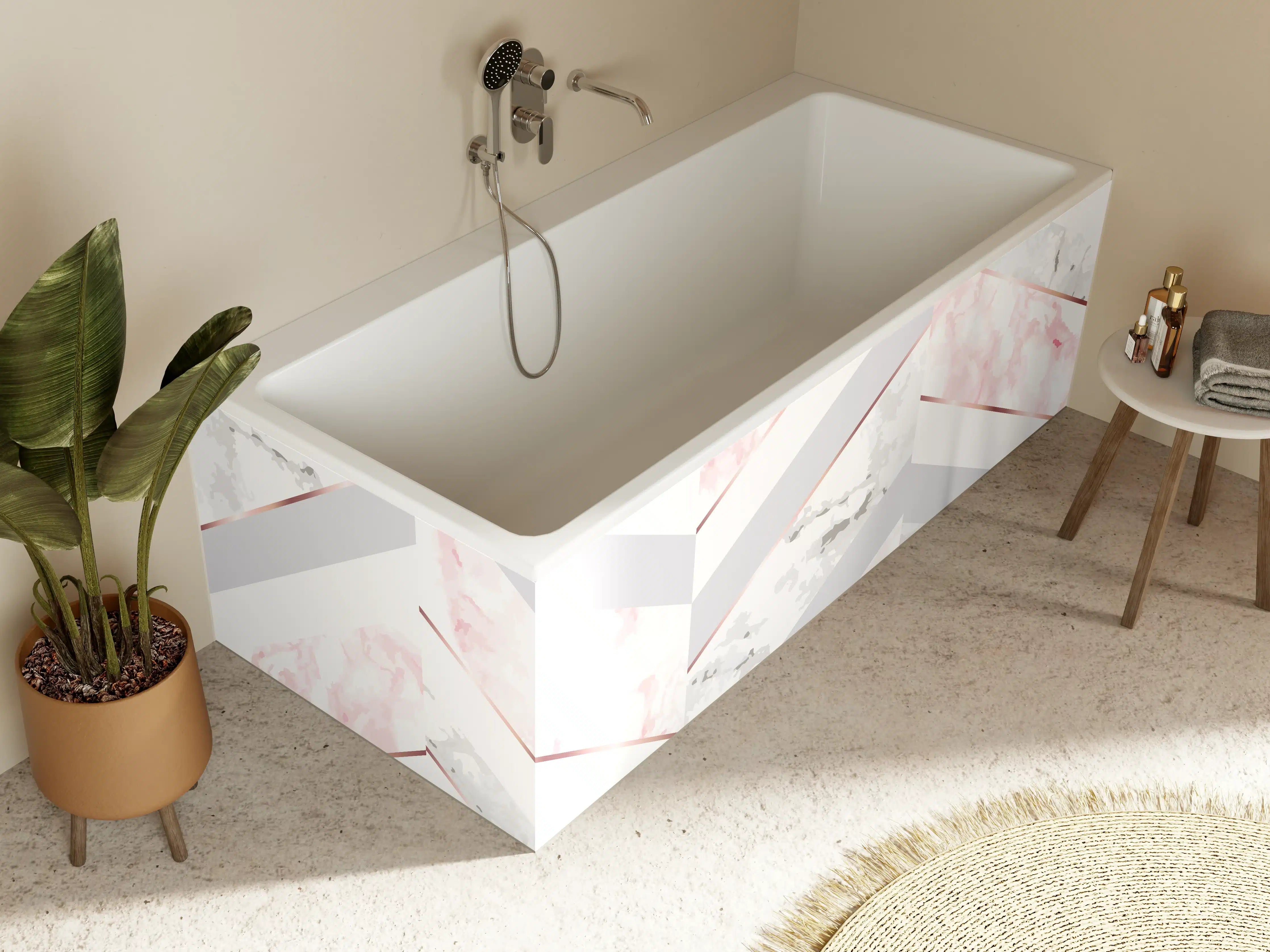 Badewannen-Rückwand - Zartes Rosa-Weiß Muster