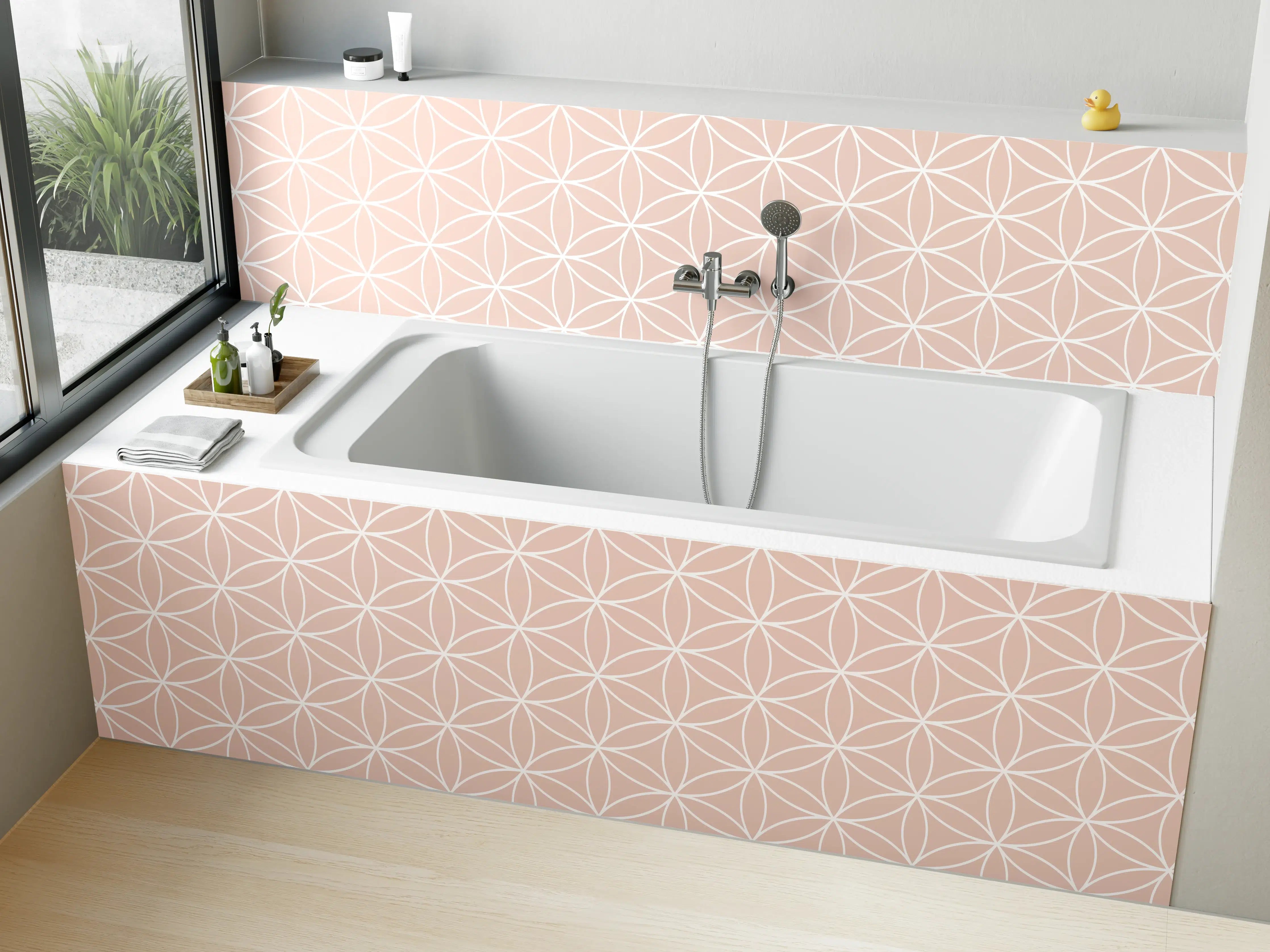 Badewannen-Rückwand - Zartes Rosé mit geometrischem Muster