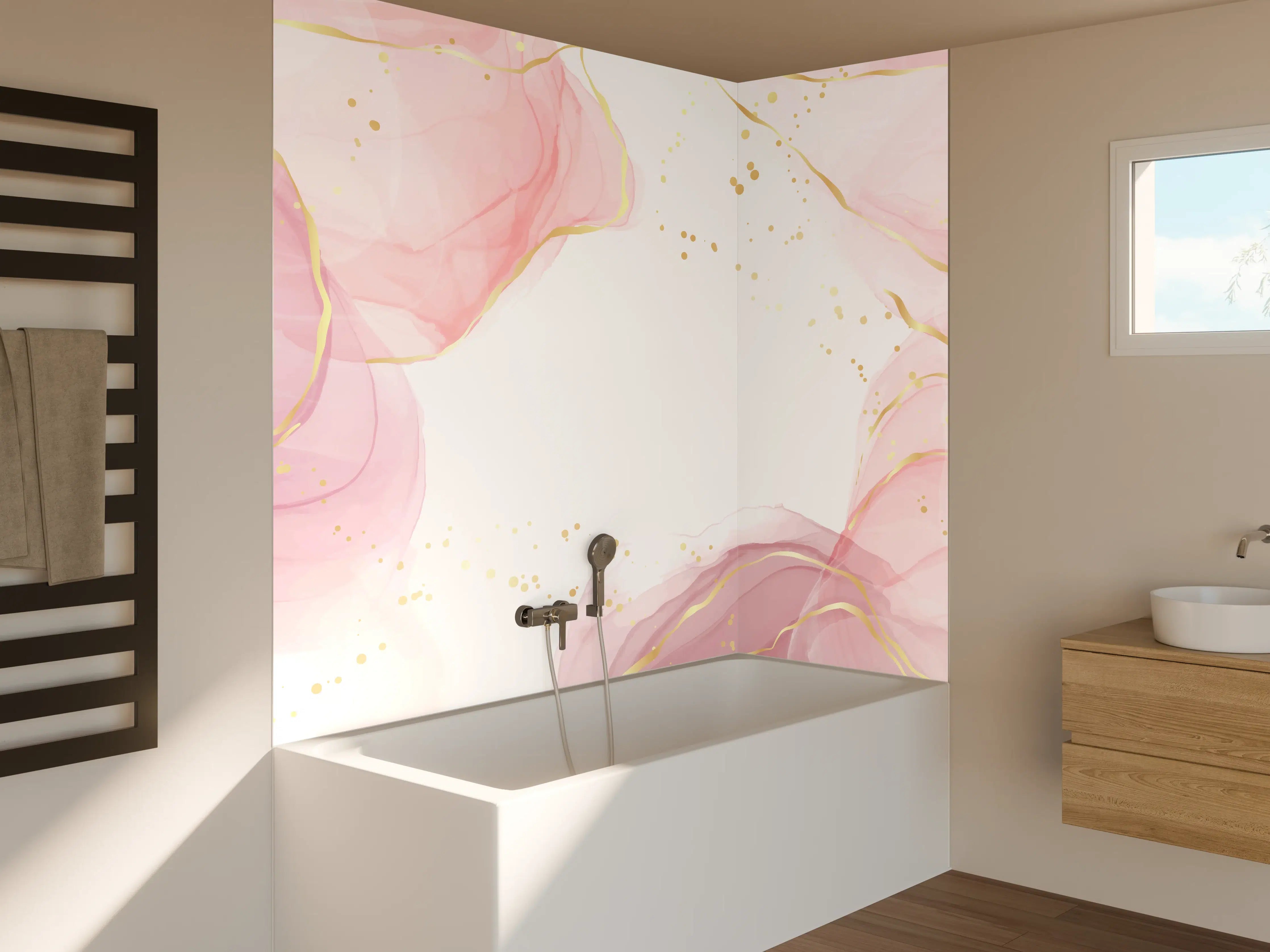 Badewannen-Rückwand - Zartrosa Blumen Aquarell-Design