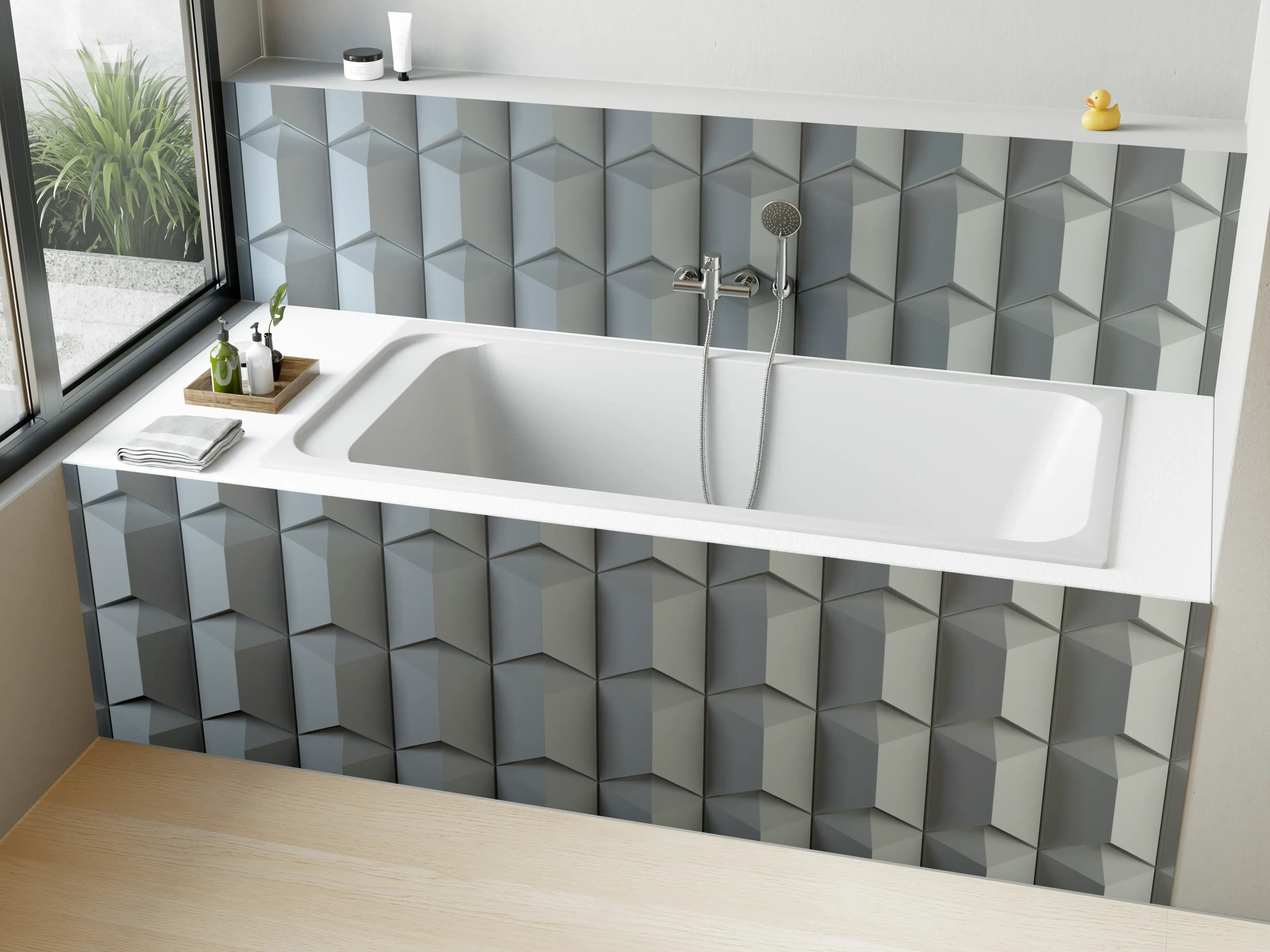 Badewannen-Rückwand - Zeitlose 3D-Grauwandpaneele